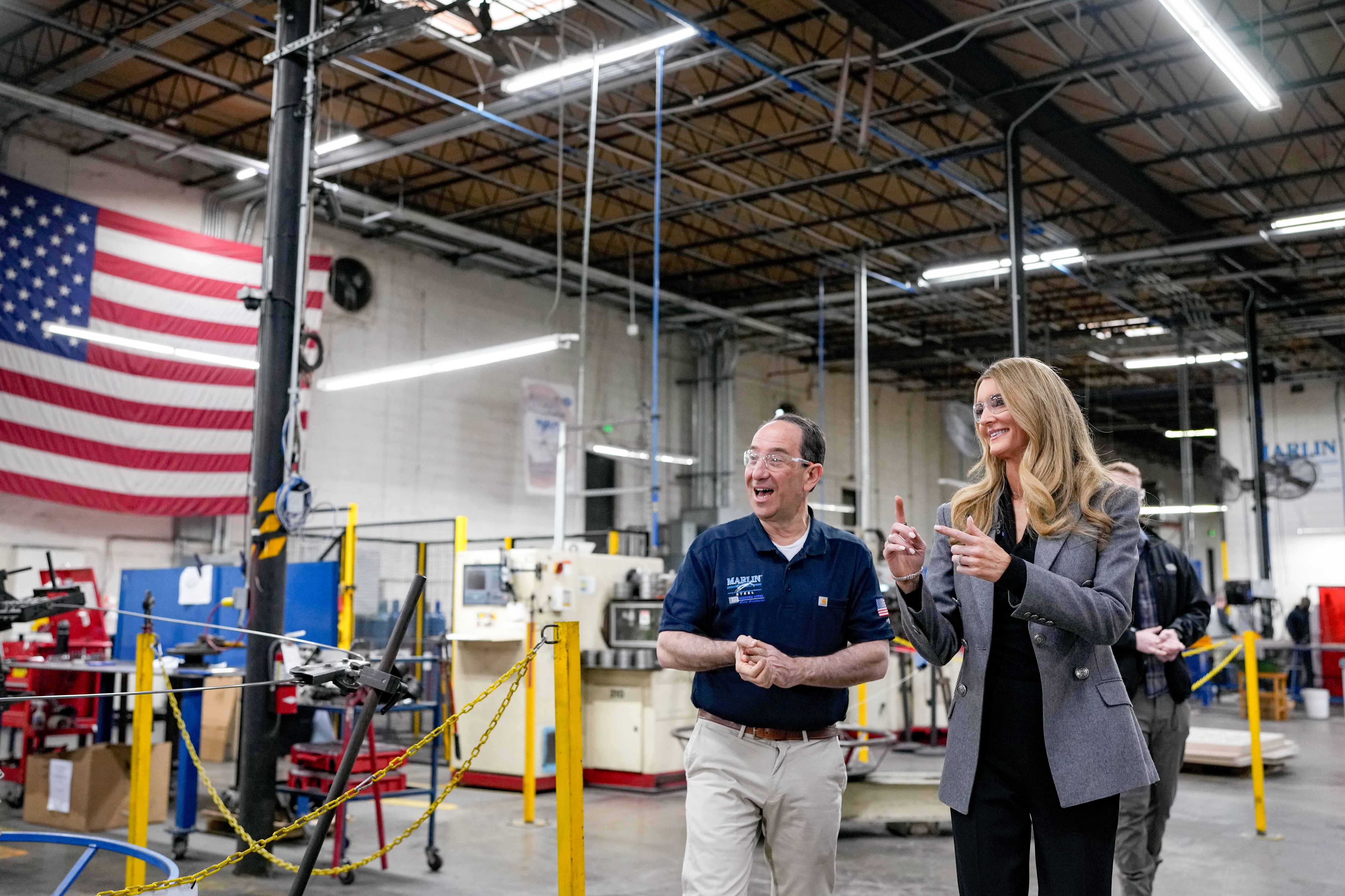 U.S. Small Business Administration Administrator Kelly Loeffler, right, is given a tour of Marlin Steel by owner Drew Greenblatt in Baltimore on Friday.