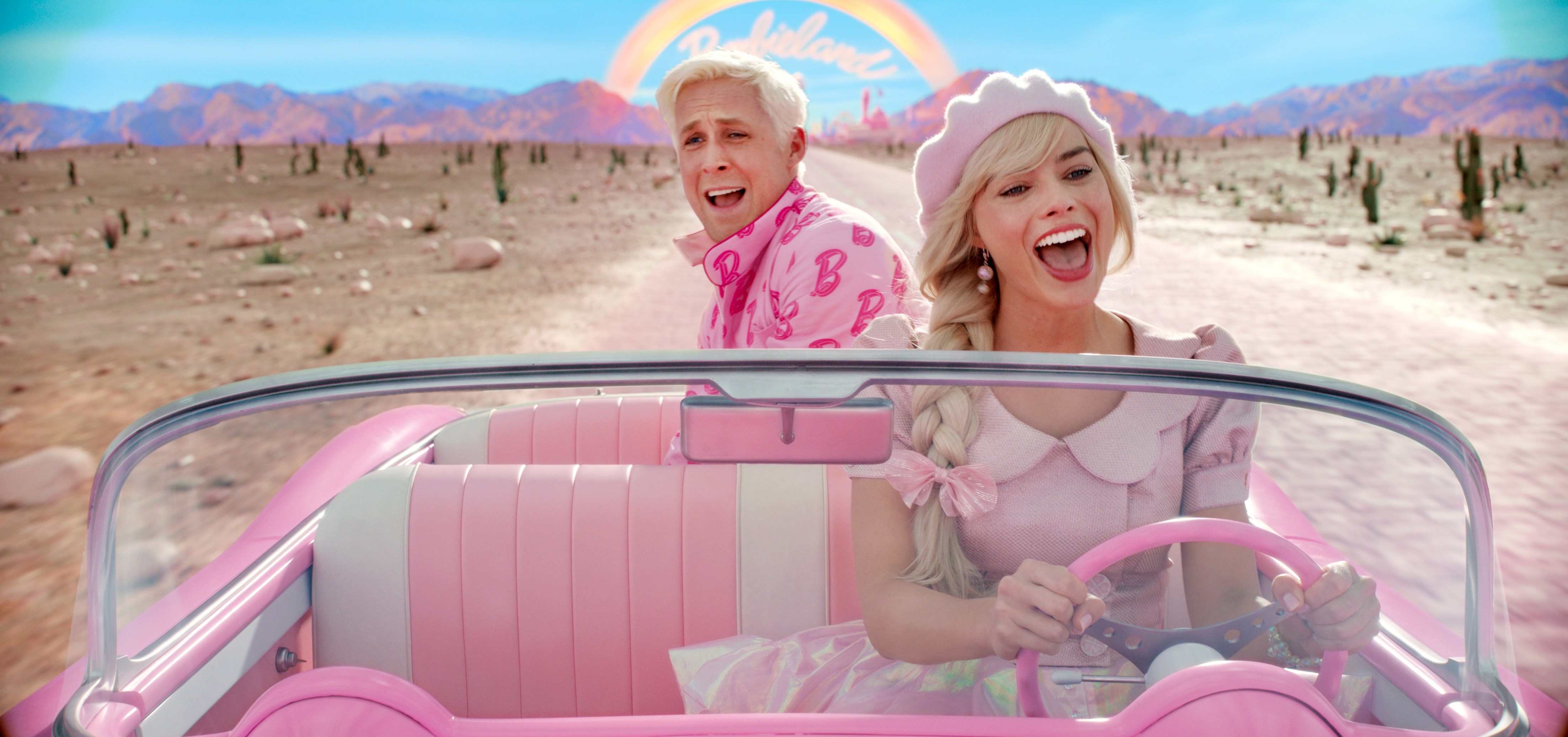 Ryan Gosling as Ken and Margot Robbie as Barbie in Greta Gerwig's “Barbie.”