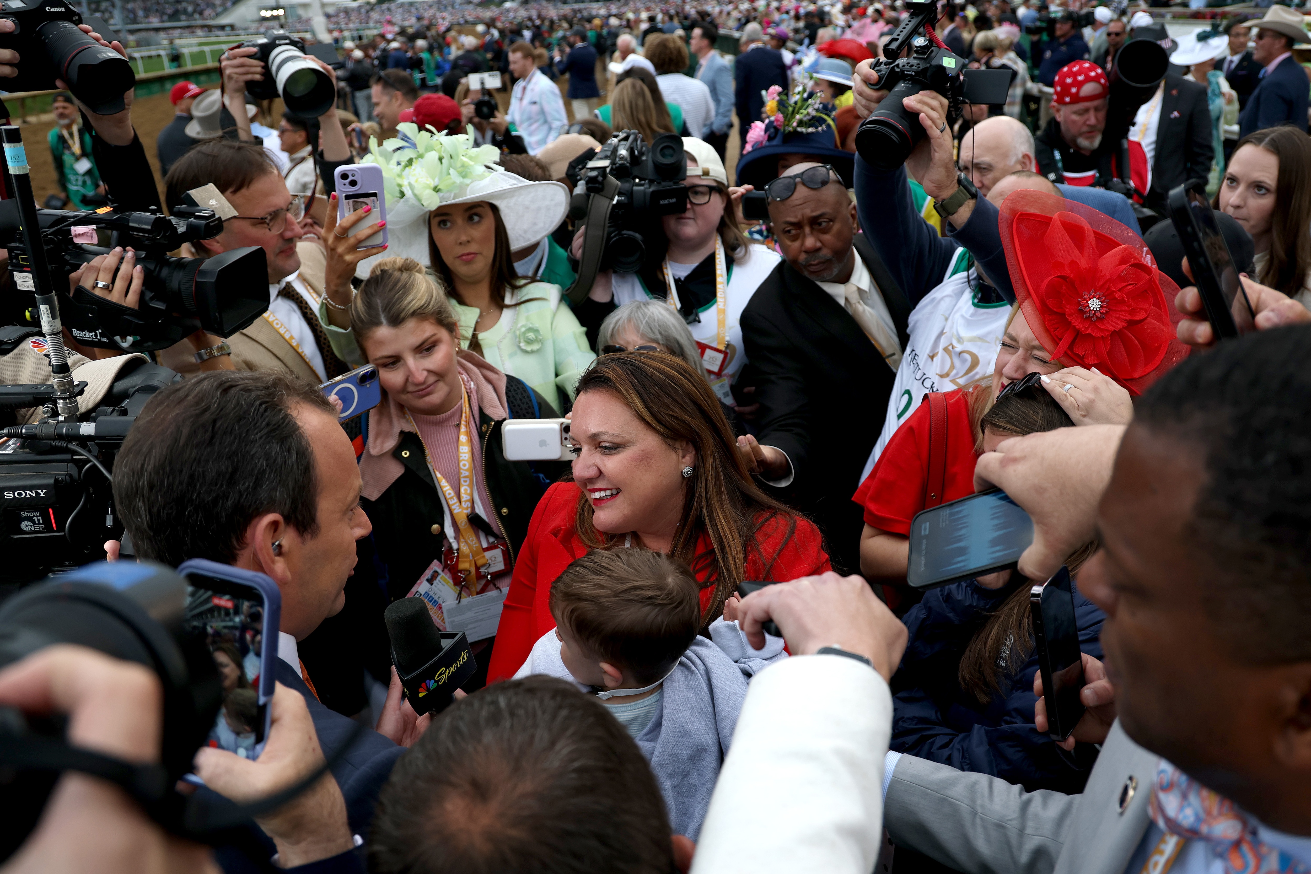 Cherie DeVaux, trainer of Golden Tempo, celebrates after becoming the first female trainer to win the Kentucky Derby on Saturday at Churchill Downs.