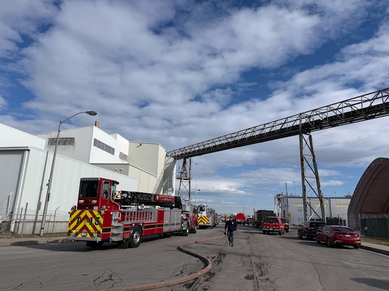 Fire crews responded to the fire at the Gold Bond Building Products warehouse in the 2300 block of South Newkirk Street.