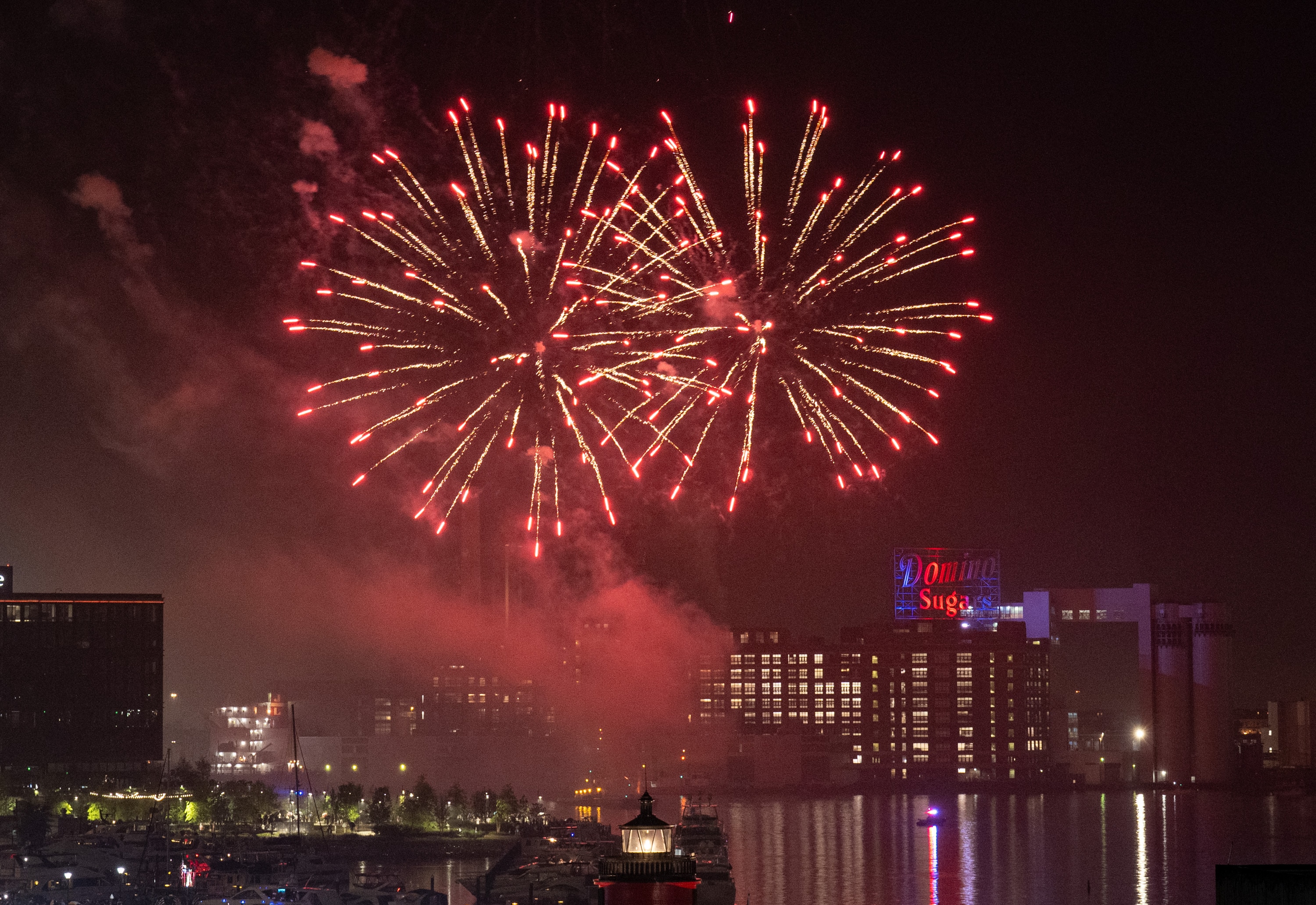 Independence Day fireworks light up Baltimore’s Inner Harbor on Saturday night.