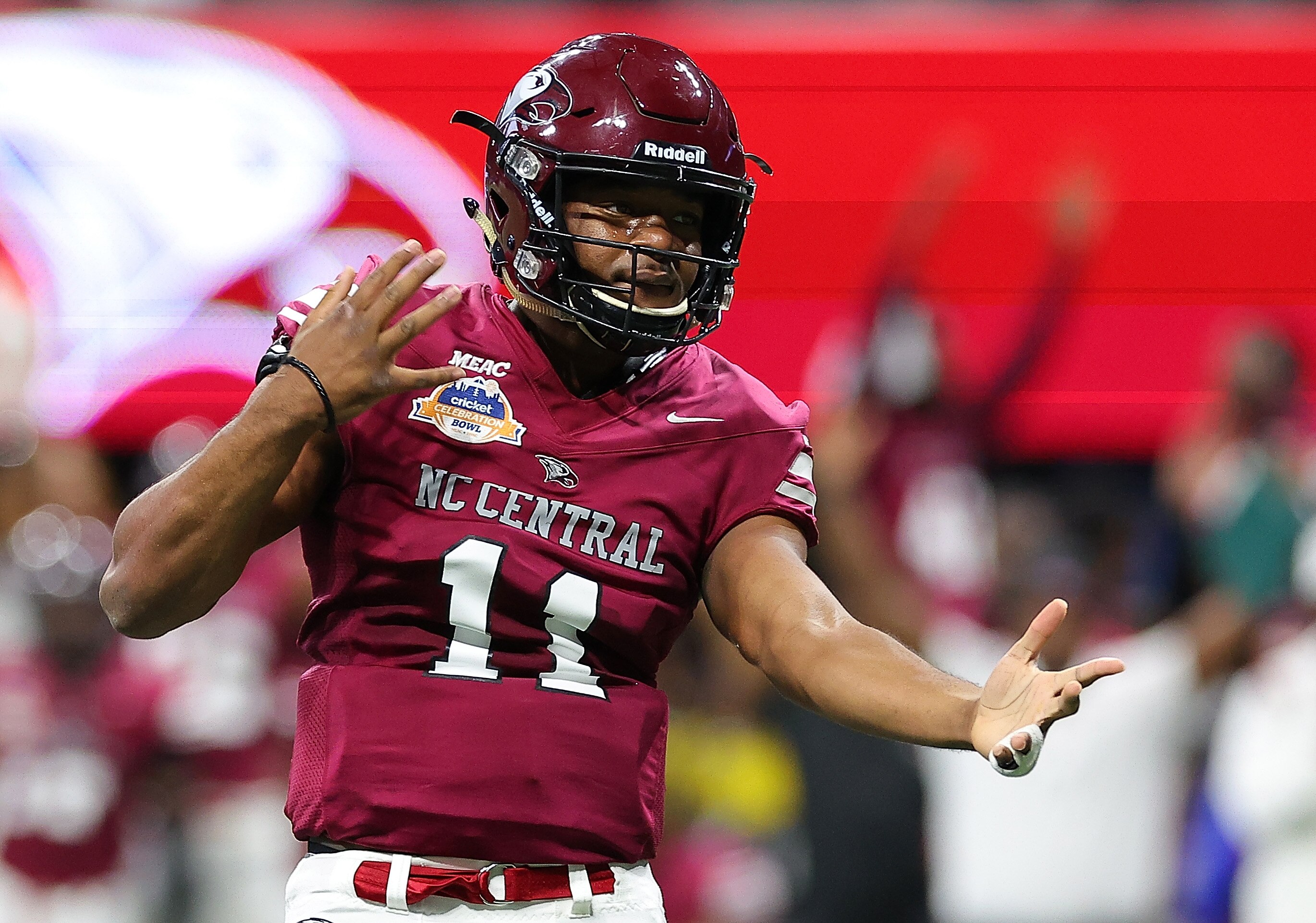 Davius Richard of North Carolina Central, pictured in last year's Celebration Bowl, threw a touchdown pass in NCC's win at Morgan State on Thursday night.