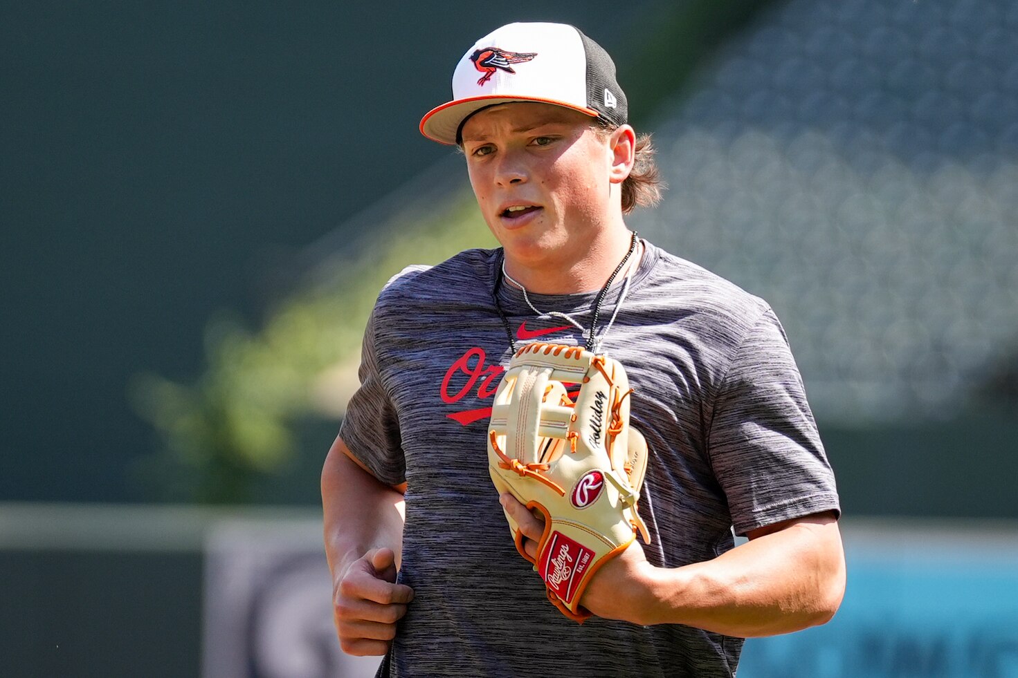 Baltimore Orioles second baseman Jackson Holliday warms up before the series finale against the Toronto Blue Jays on July 31.