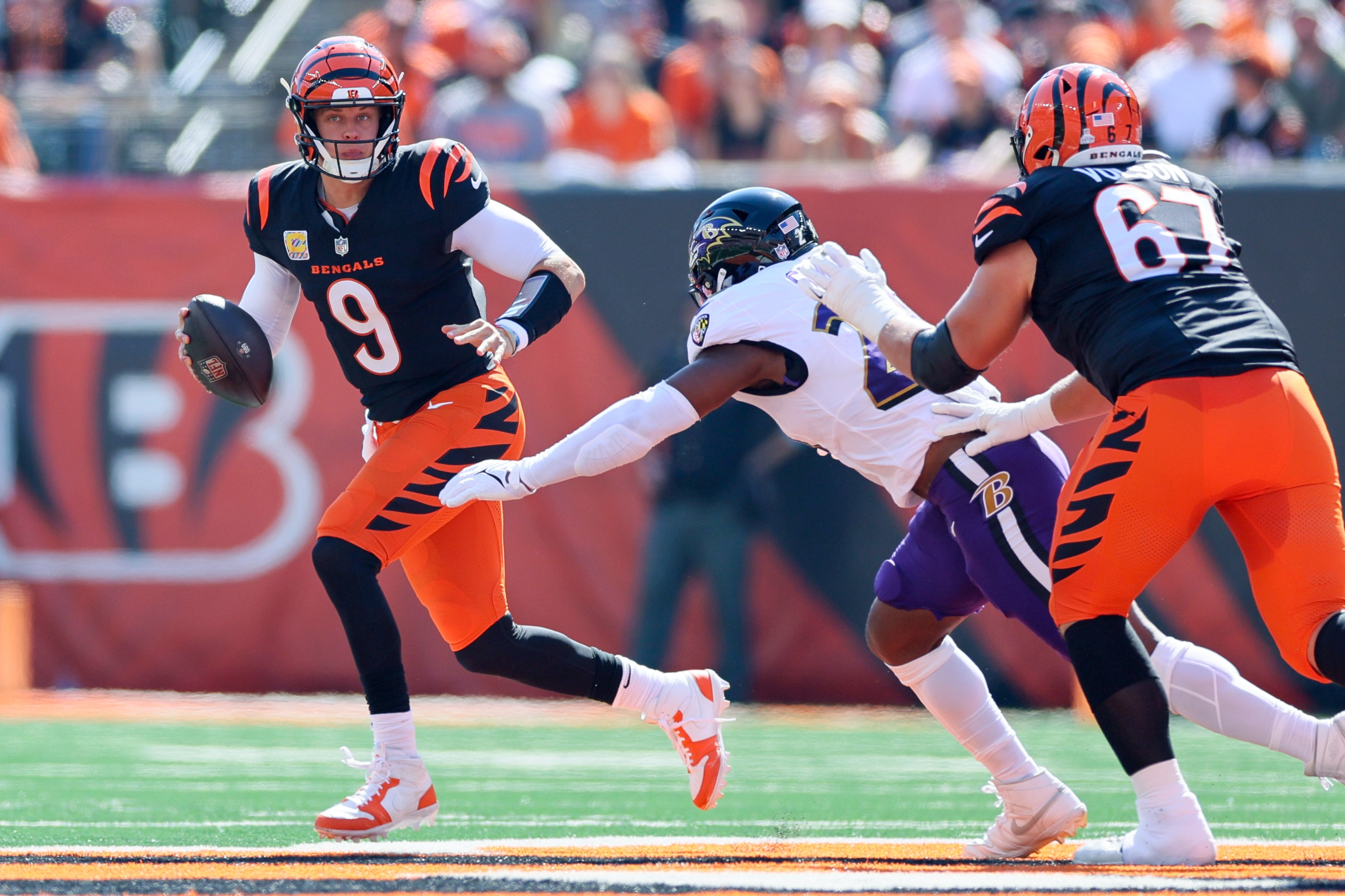 The Bengals’ Joe Burrow passed for 392 yards and five touchdowns against the Ravens last month.
