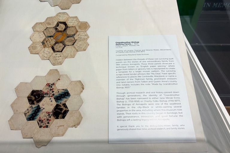 Quilting panels on display at the Banneker-Douglas-Tubman Museum's "She Speaks" exhibit in Annapolis, photographed June 30, 2026.