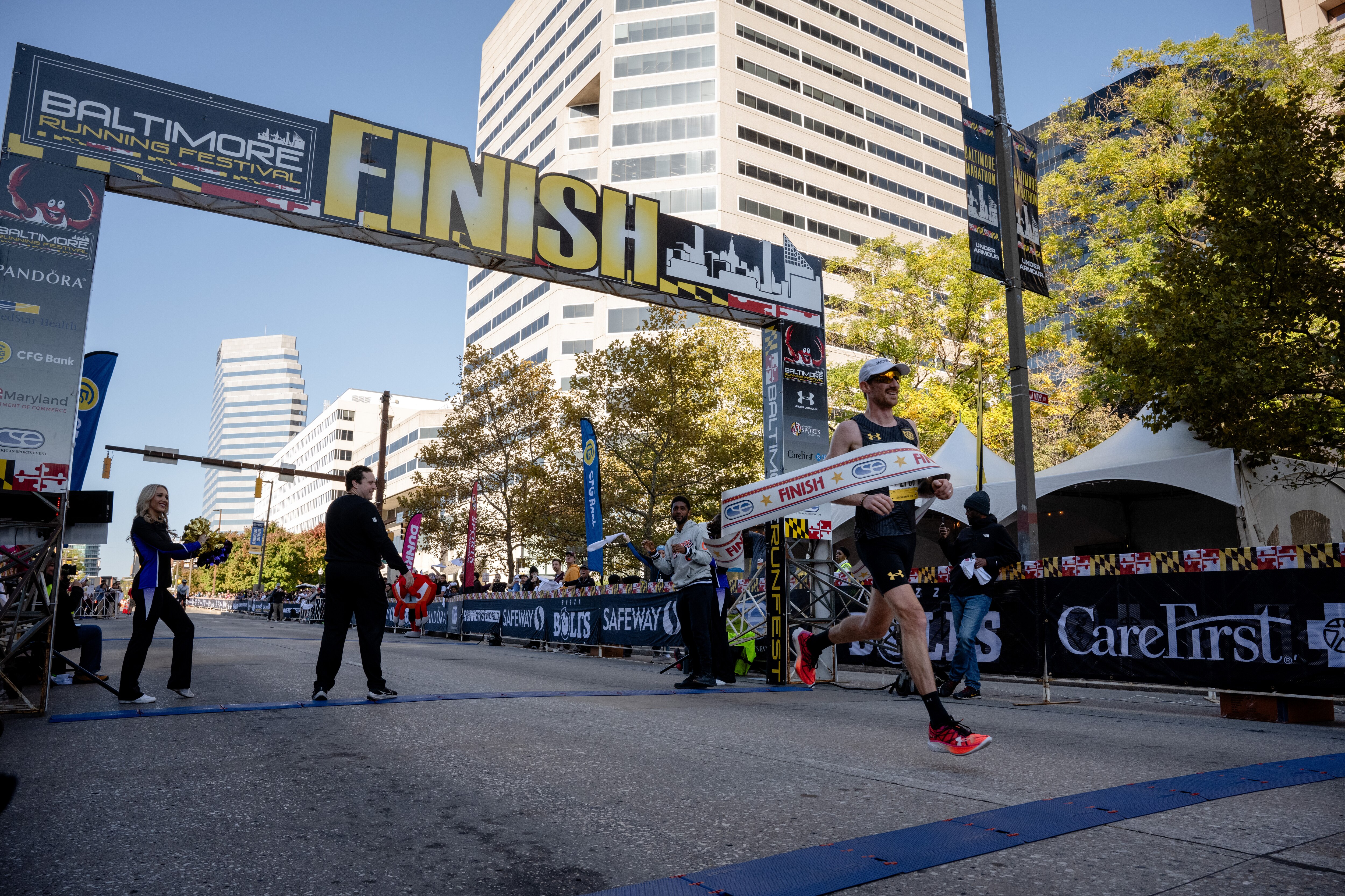 Under Armour Sponsored Runner Willy Fink wins the Baltimore Marathon during the Baltimore Running Festival on October 19th, 2024 in Baltimore, MD. Eric Thompson for The Baltimore Banner.