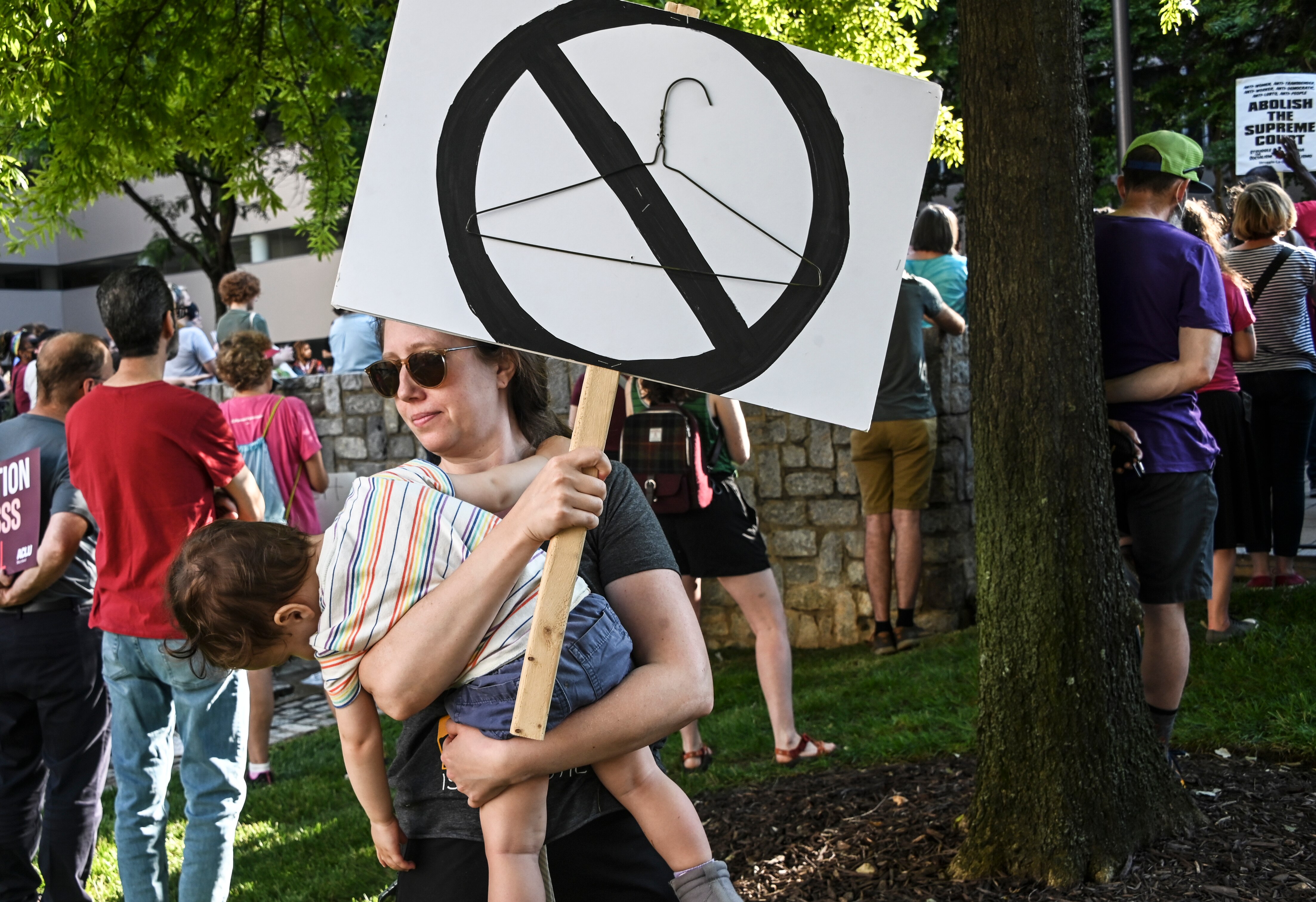 Dr. Natalie Spicyn and Sammy attend the rally protesting the overturing of Roe V. Wade at the federal courthouse in Baltimore.