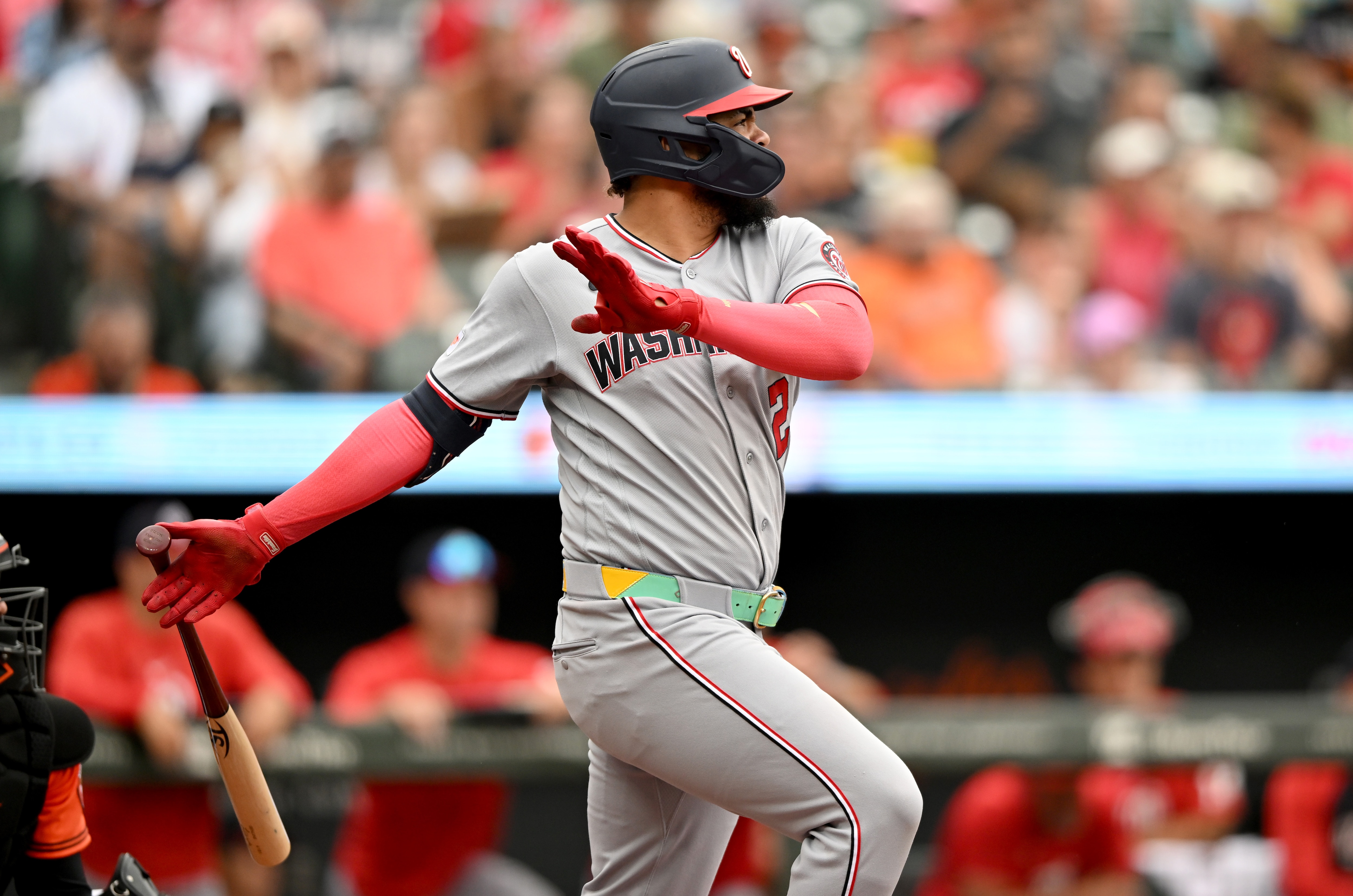 Luis García Jr. drives in two runs with a double in the third inning Sunday at Camden Yards.