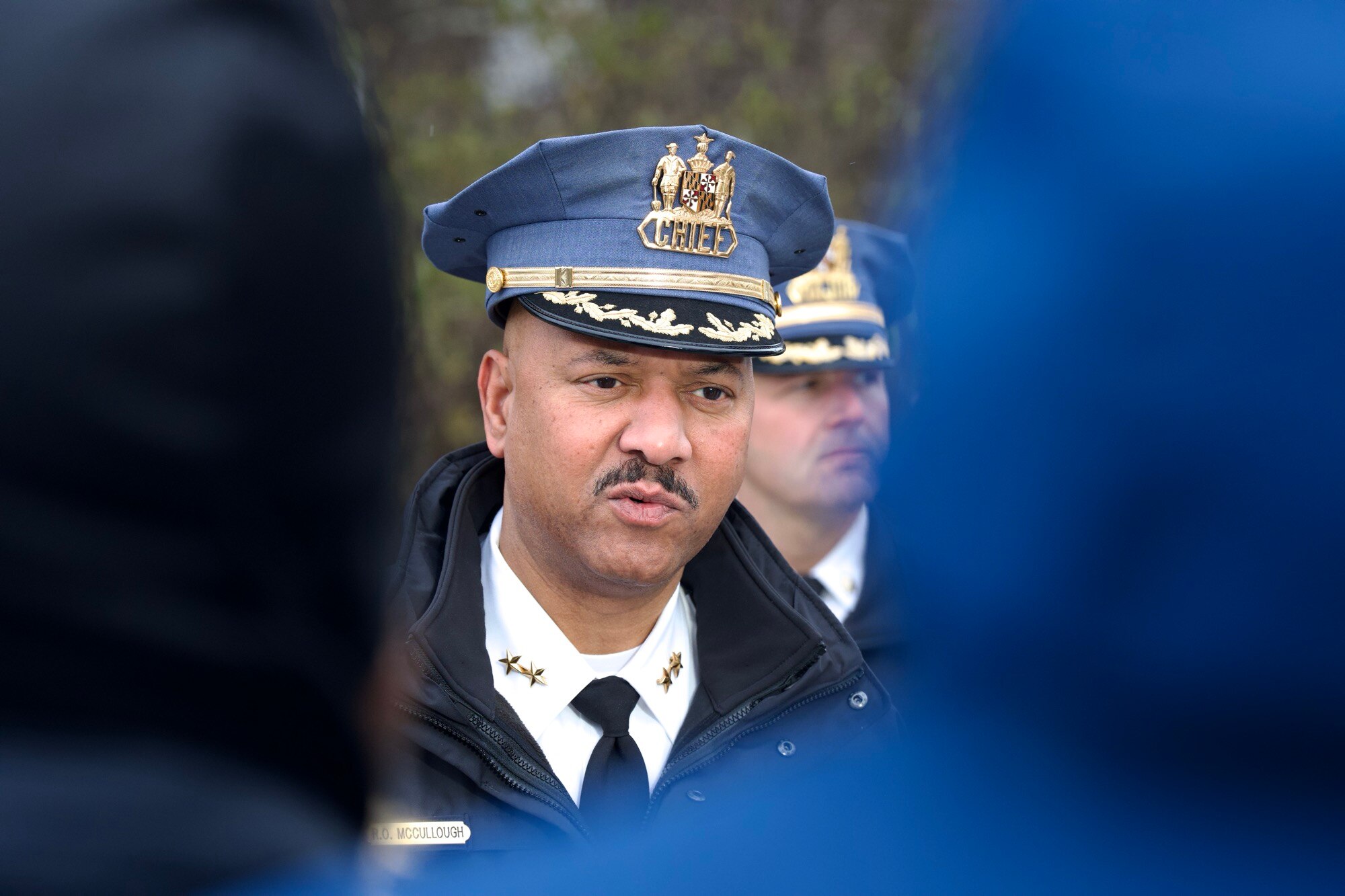 Robert O. McCullough, Chief of the Baltimore County Police, speaks to the media about a shooting that occurred on Breslin Court on December 24, 2024.