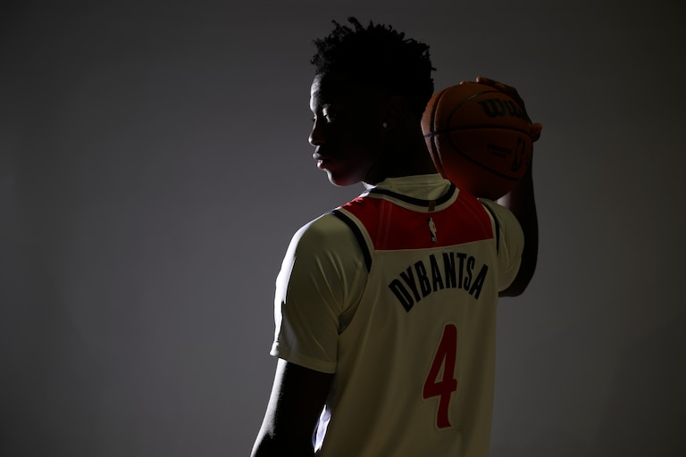Washington Wizards forward AJ Dybantsa poses for a photo during the NBA basketball team's media day, Monday, Sept. 28, 2026, in Washington. (AP Photo/Nick Wass)
