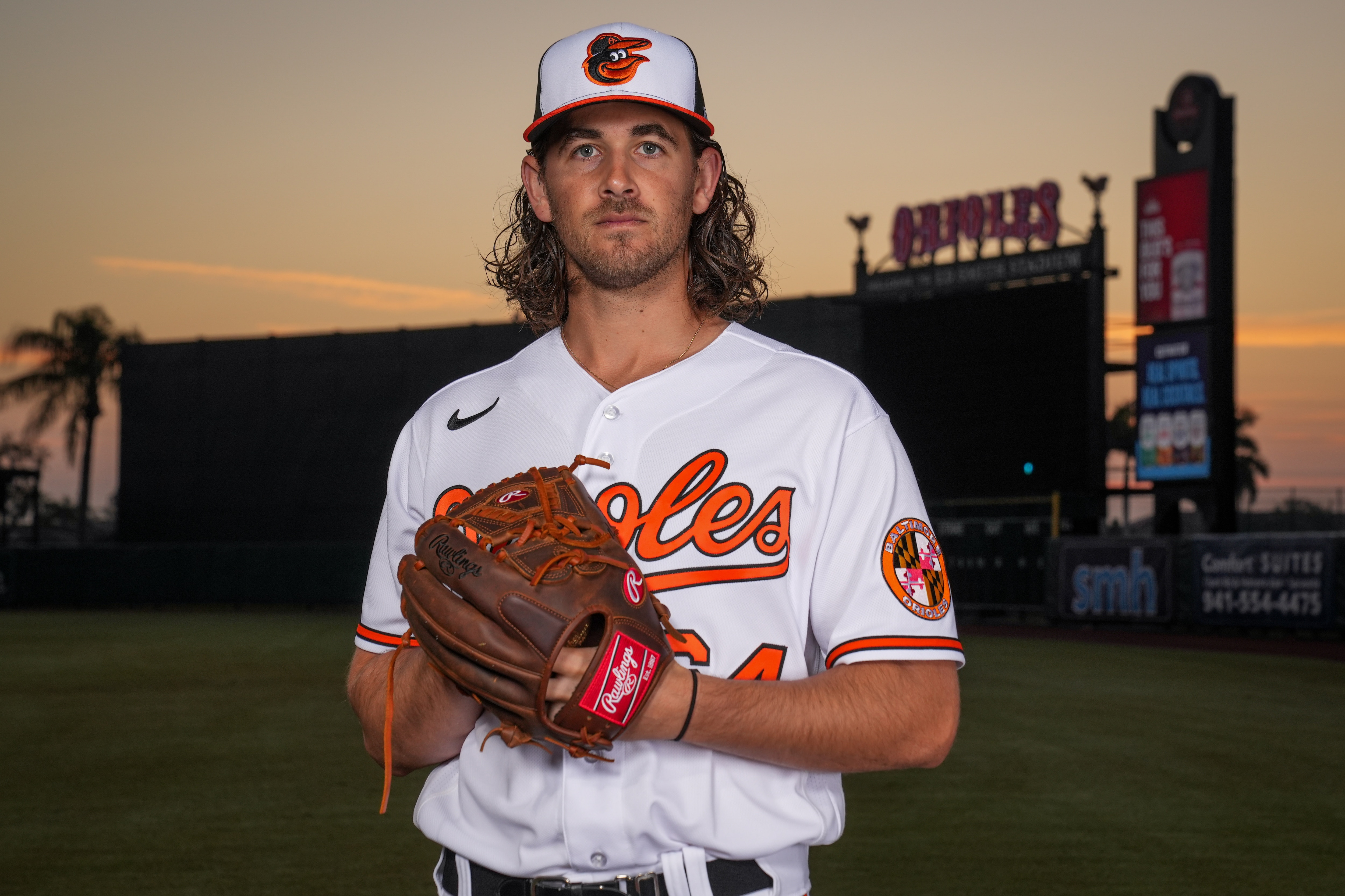 Dean Kremer (64) poses for a portrait during Photo Day at Ed Smith Stadium in Sarasota on 2/23/23. The Baltimore Orioles’ Spring Training session runs from mid-February through the end of March.