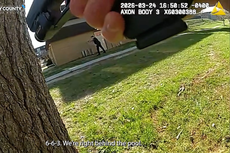 Montgomery County Police on Tuesday released body-camera footage showing an officer returning fire and wounding a fleeing suspect in Montgomery Village earlier in March.