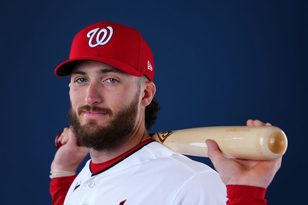 Outfielder Dylan Crews poses for a photo during the Washington Nationals photo day during spring training.