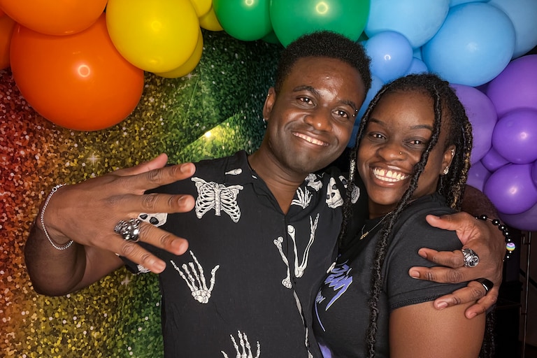 Competitive gamer Ludovic Mbock, left, with his sister Diane Sohna.
