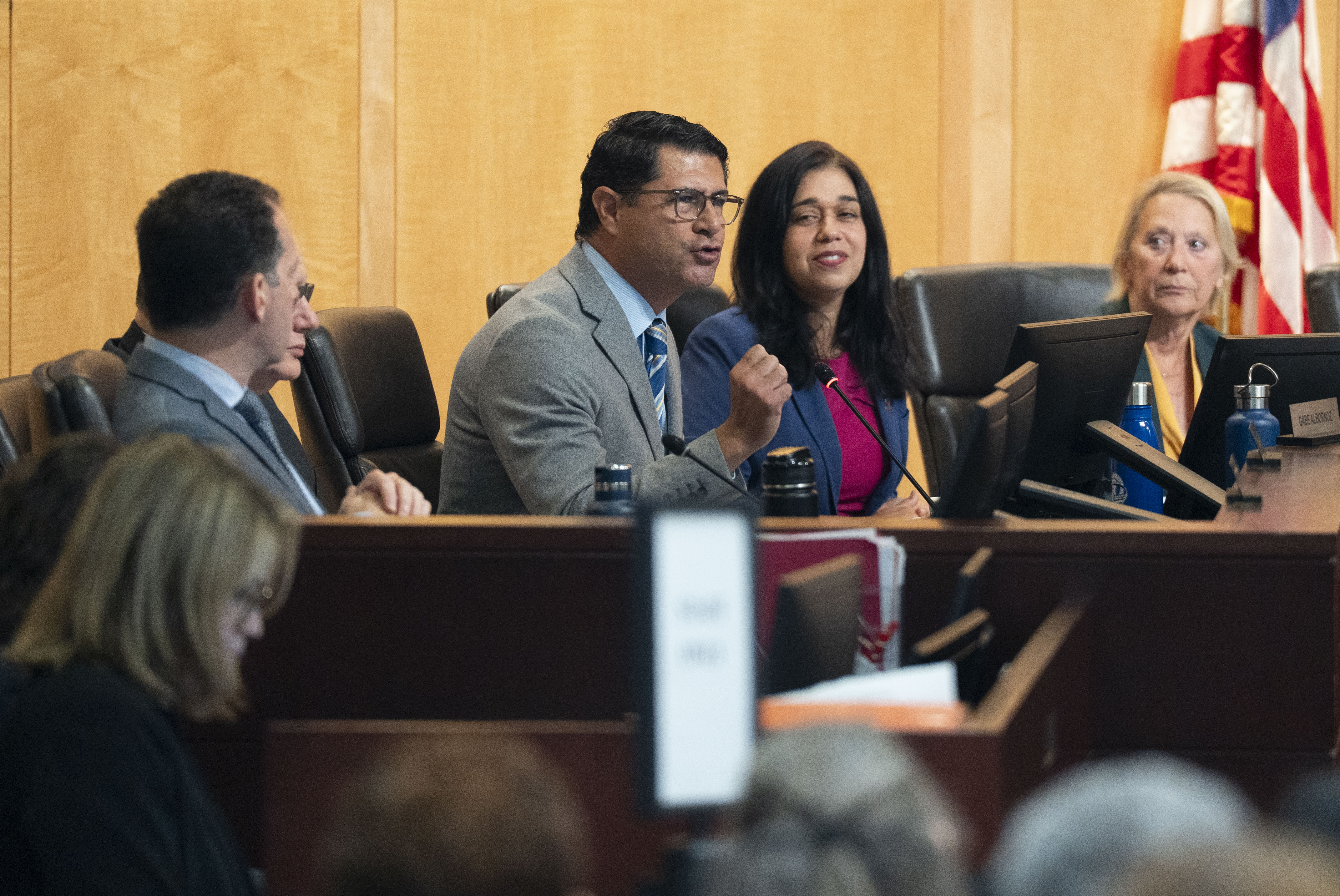 At-large County Council member Gabe Albornoz, center at a council meeting in September, was nominated to lead the Department of Recreation. 