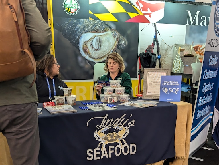 Aubrey Vincent, owner of Lindy's Seafood in Woolford, was in Boston for the North American Seafood Expo to market her hand-picked crab meat.