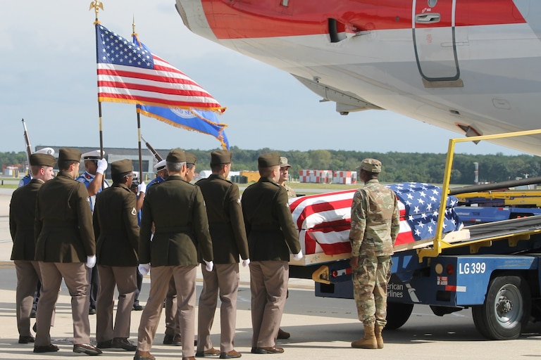 Members of the BWI community gathered for a dignified transfer to acknowledge and welcome home U.S. Army Pfc. Owen Norris of Marriottsville, who was killed during World War II but whose remains were unidentified for decades.