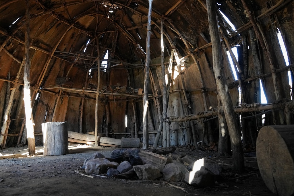 Thew view from inside of a longhouse at the Irvine Nature Center’s Native American Educational Site in Owings Mills, Md., on Thursday, November 13, 2025. The Center will host a free Indigenous Peoples Celebration on Sunday, November 23.
