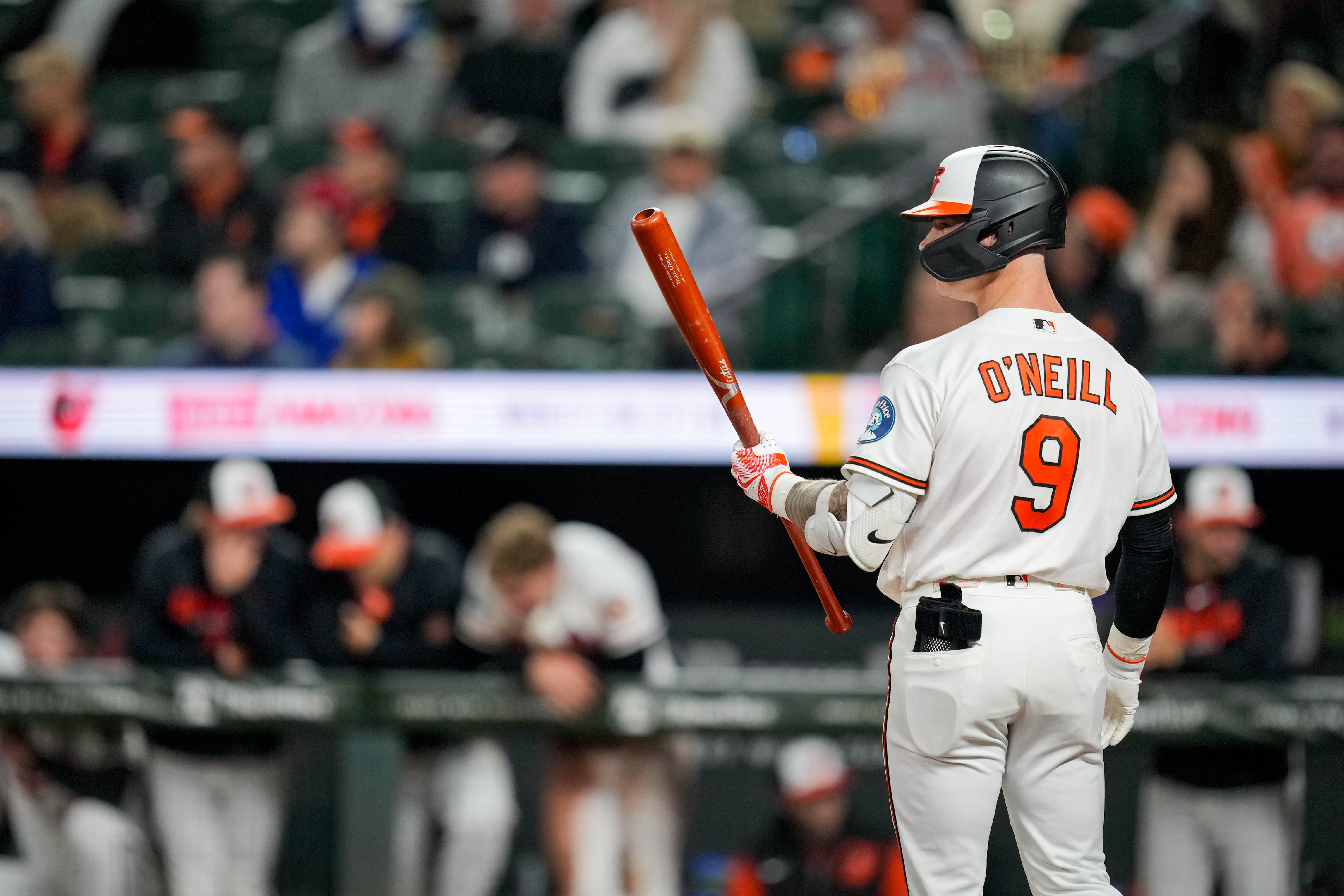 Orioles right fielder Tyler O'Neill gets ready to hit against the Astros last month.