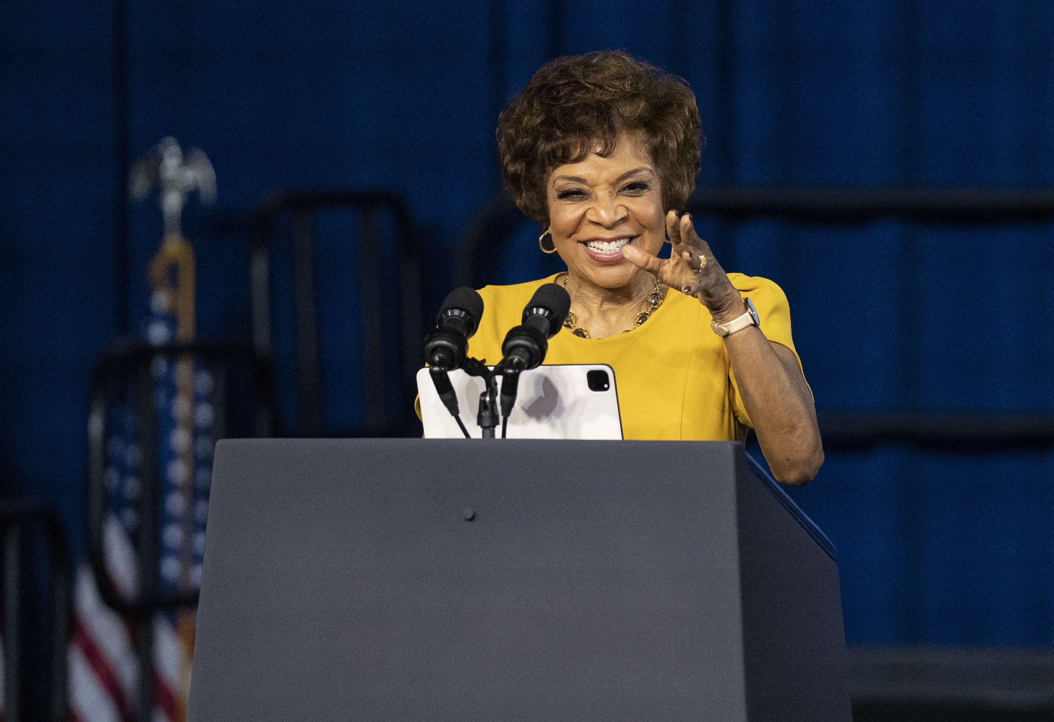 Maryland Democratic Party Chair Yvette Lewis speaks at a campaign event in 2022. She said she will step down in October.