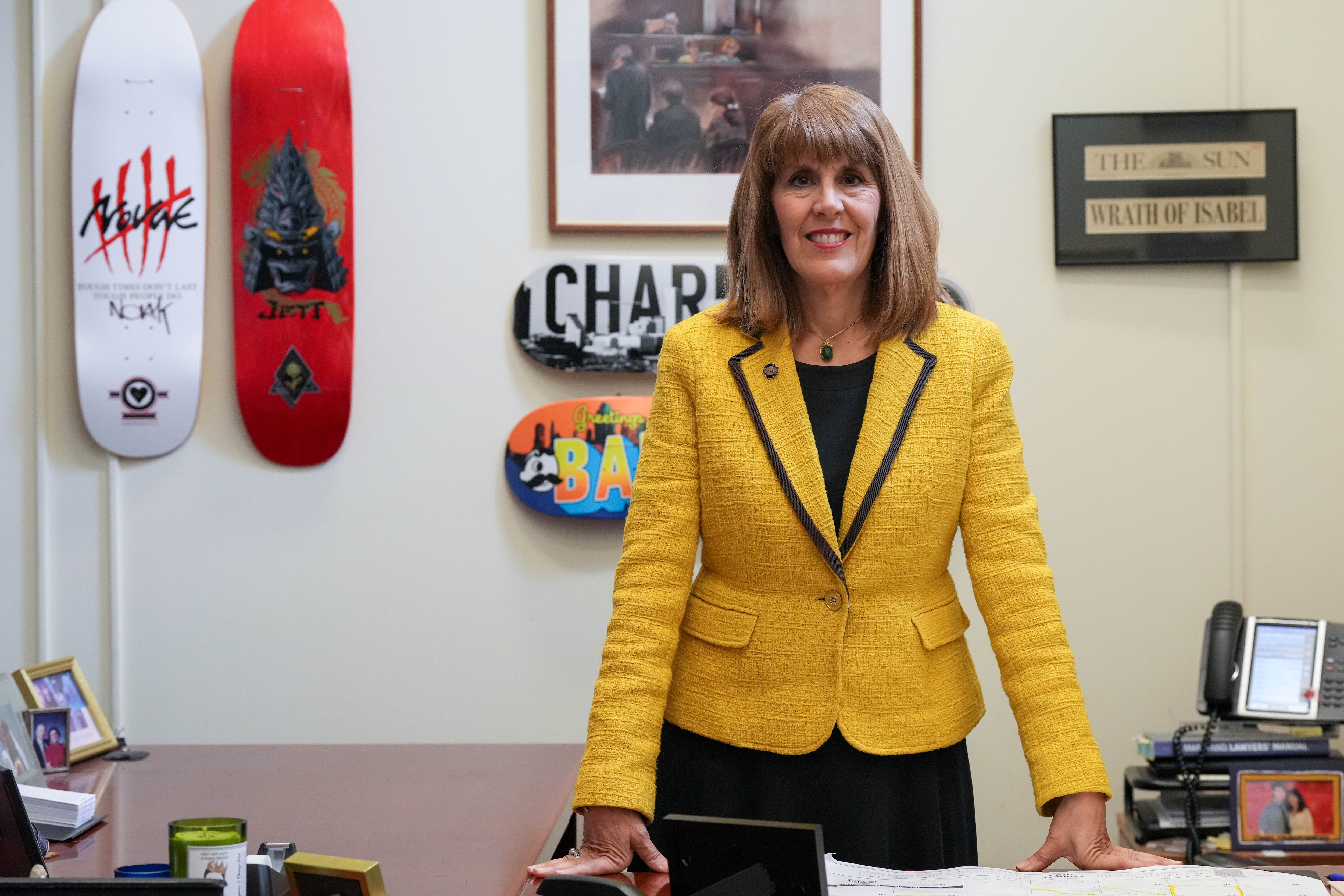 Isabel Mercedes Cumming, Baltimore’s Inspector General, is shown in her office in City Hall in January 2023. A judge ruled in favor of Cumming on Friday in an ongoing legal battle with Mayor Brandon Scott over access to city records. 