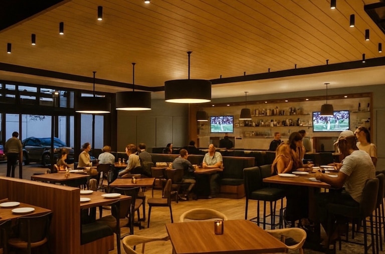 A rendering of Park + Social, a collaboration between chef Zack Trabbold and White Marsh-based car detailing service, Detail Solutions.