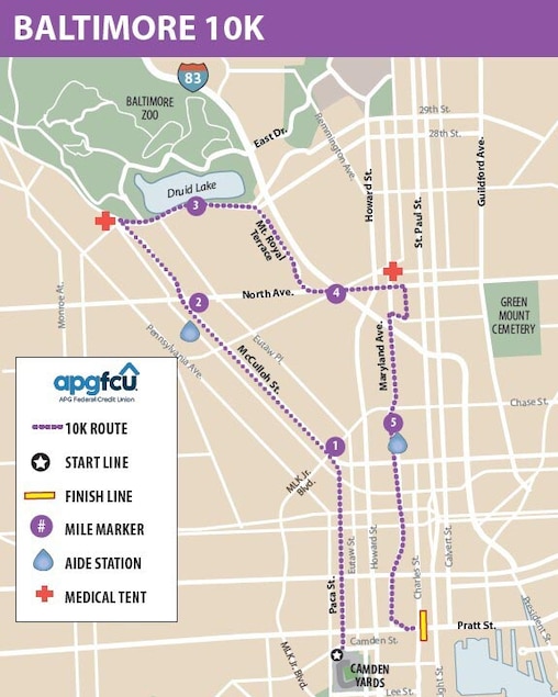 10K route for the 2026 Baltimore Running Festival.