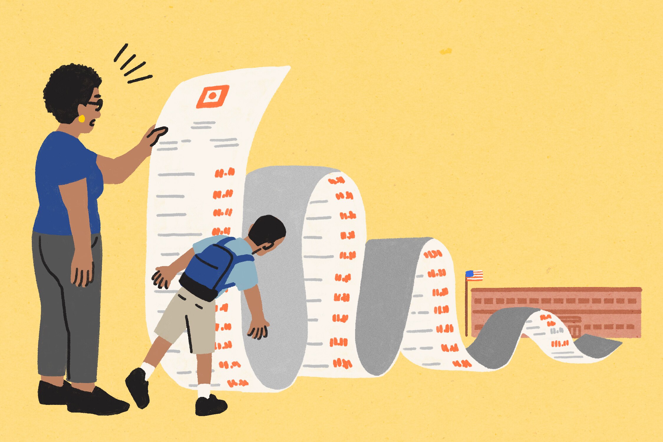 Mom and son surprised by long receipt that separates them from school