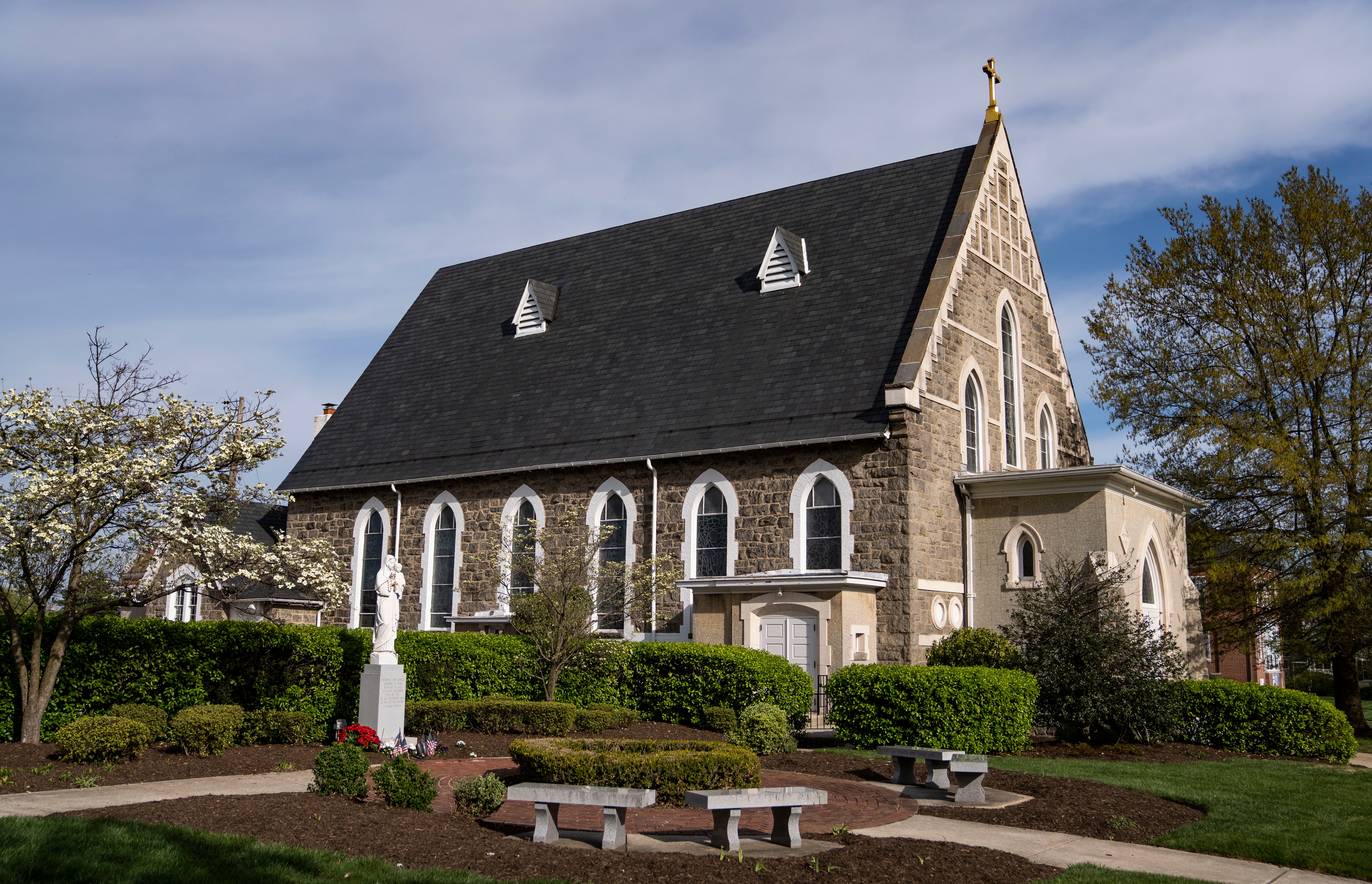 A buildings on St. Mark Parish property, in Catonsville, Tuesday, April 11, 2023.