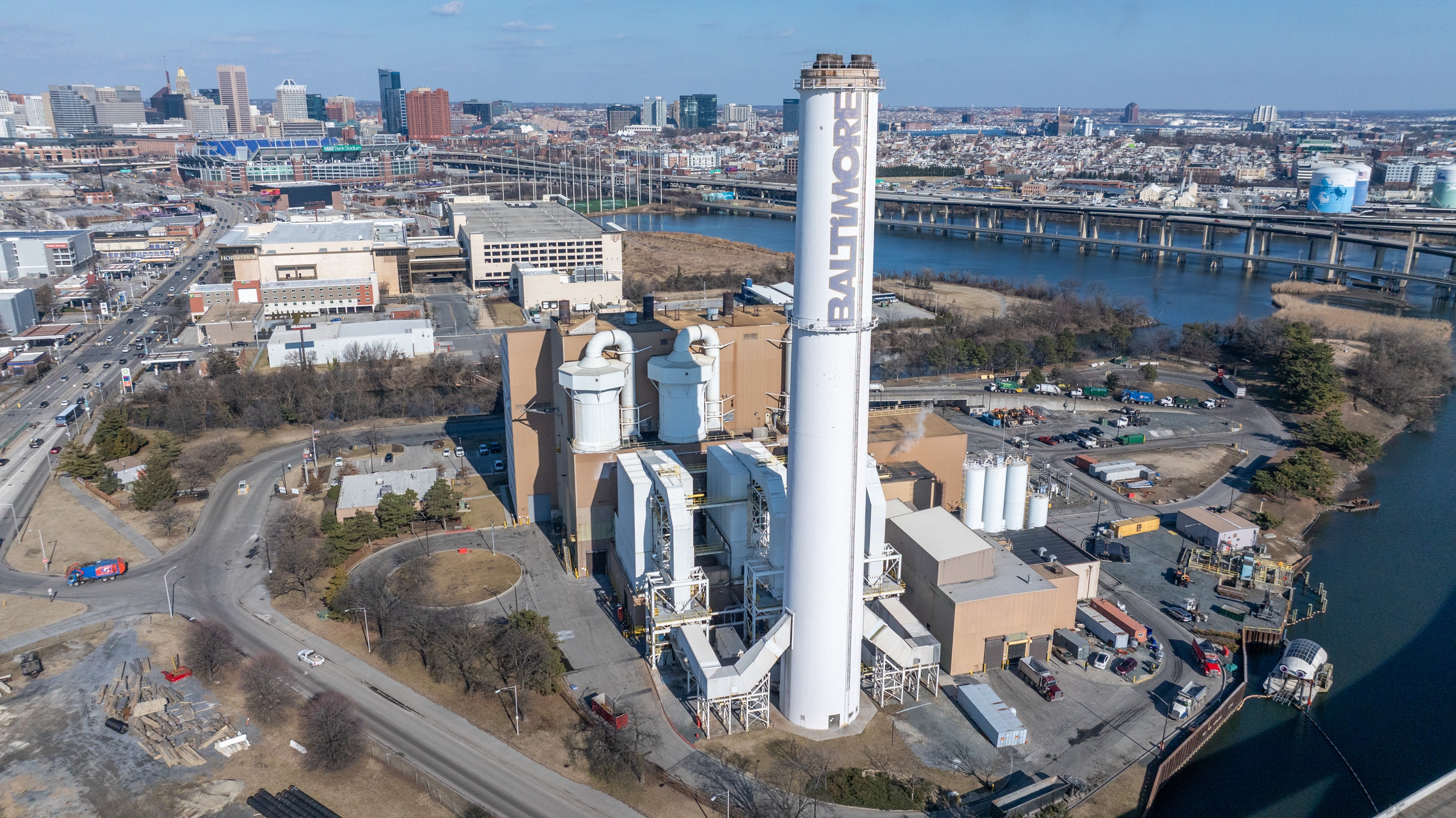 The WIN Waste Baltimore trash incinerator is seen along Interstate 95 in Baltimore. The state legislature voted Monday to end clean-energy subsidies for incinerators.
