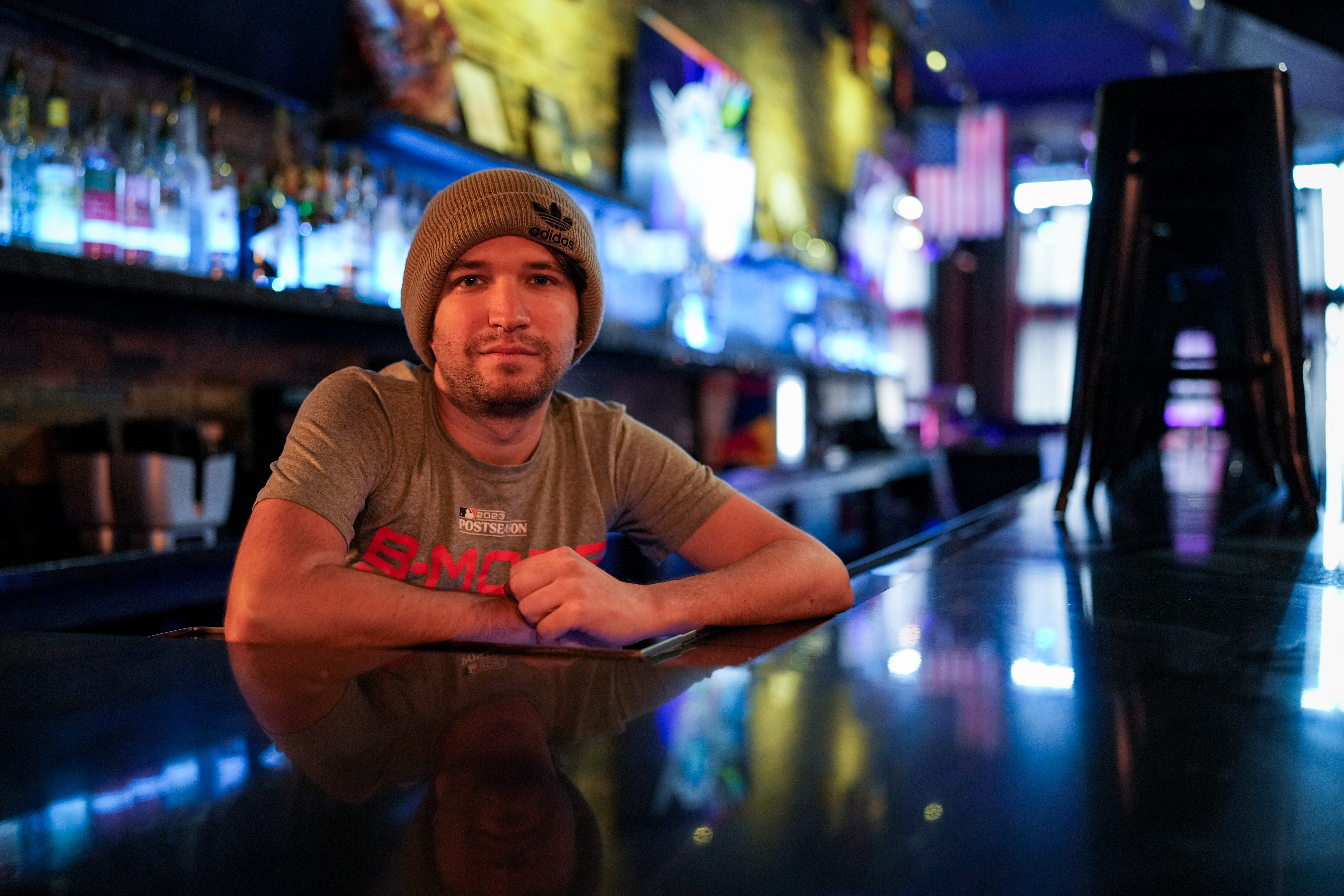 Brandon Gruszczynski stands for a portrait inside the Baltimore Eagle on Jan. 5, 2024.