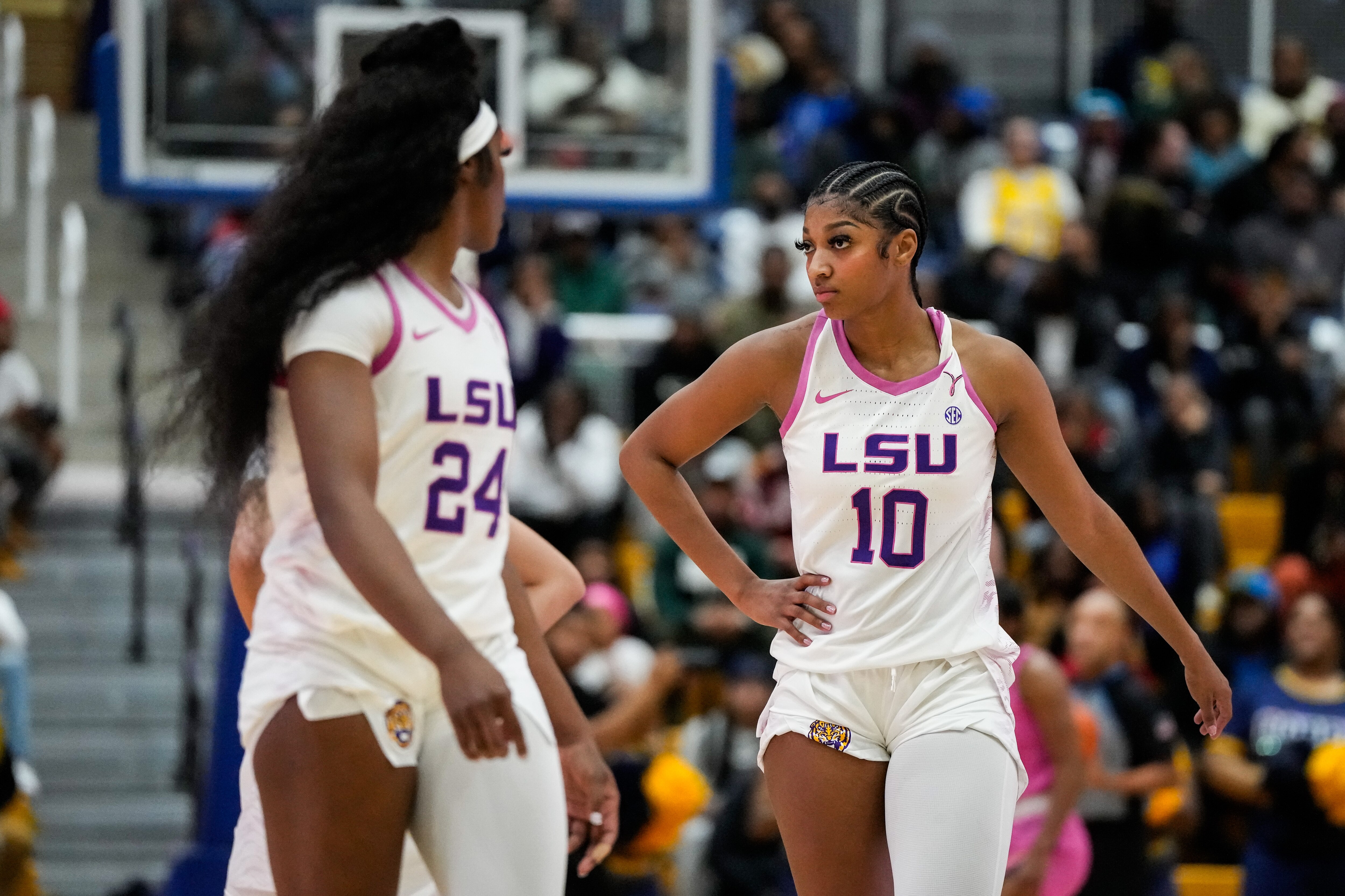 Angel Reese (10), shown during LSU's game at Coppin State, made 12 of 14 free throws in the Tigers’ win over Texas A&M.