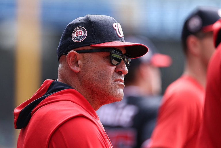 Washington Nationals interim manager Miguel Cairo looks on prior to the first inning against the Atlanta Braves in September.
