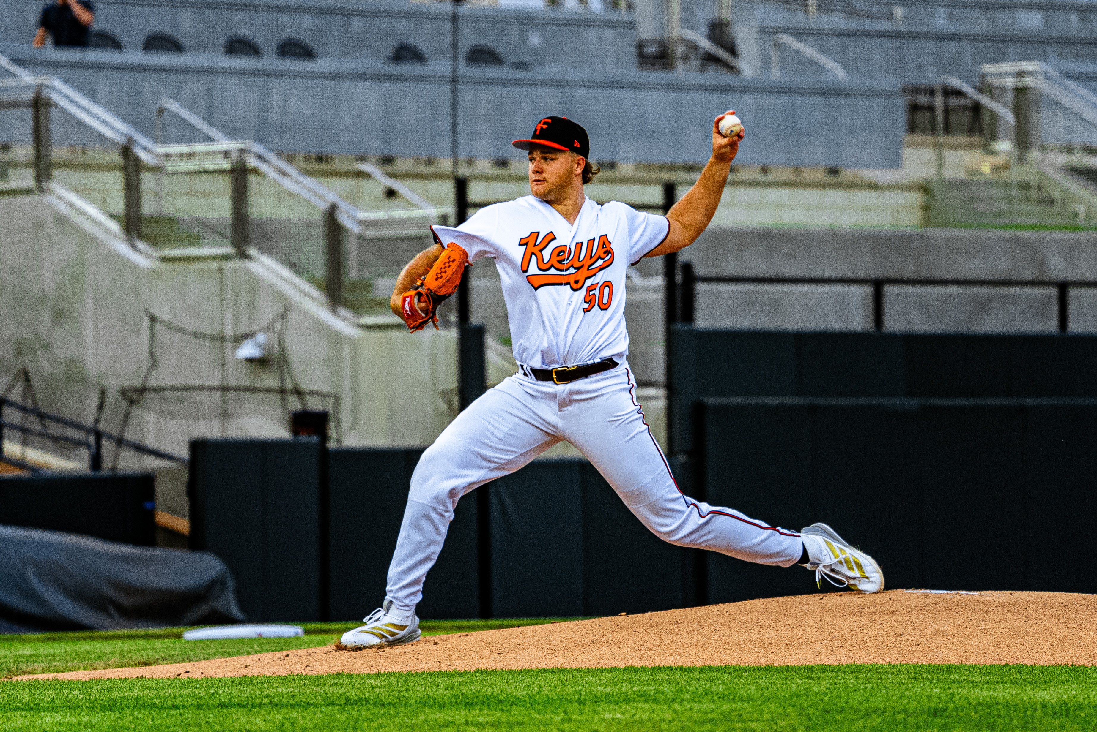 Left-handed starting pitcher Boston Bateman pitches for the Frederick Keys.