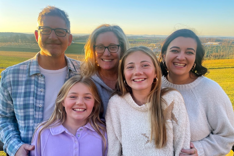 Katie Filling with her husband and children. From back left, Matt, Katie and Madeline. From bottom left, Lyla and Sophie.