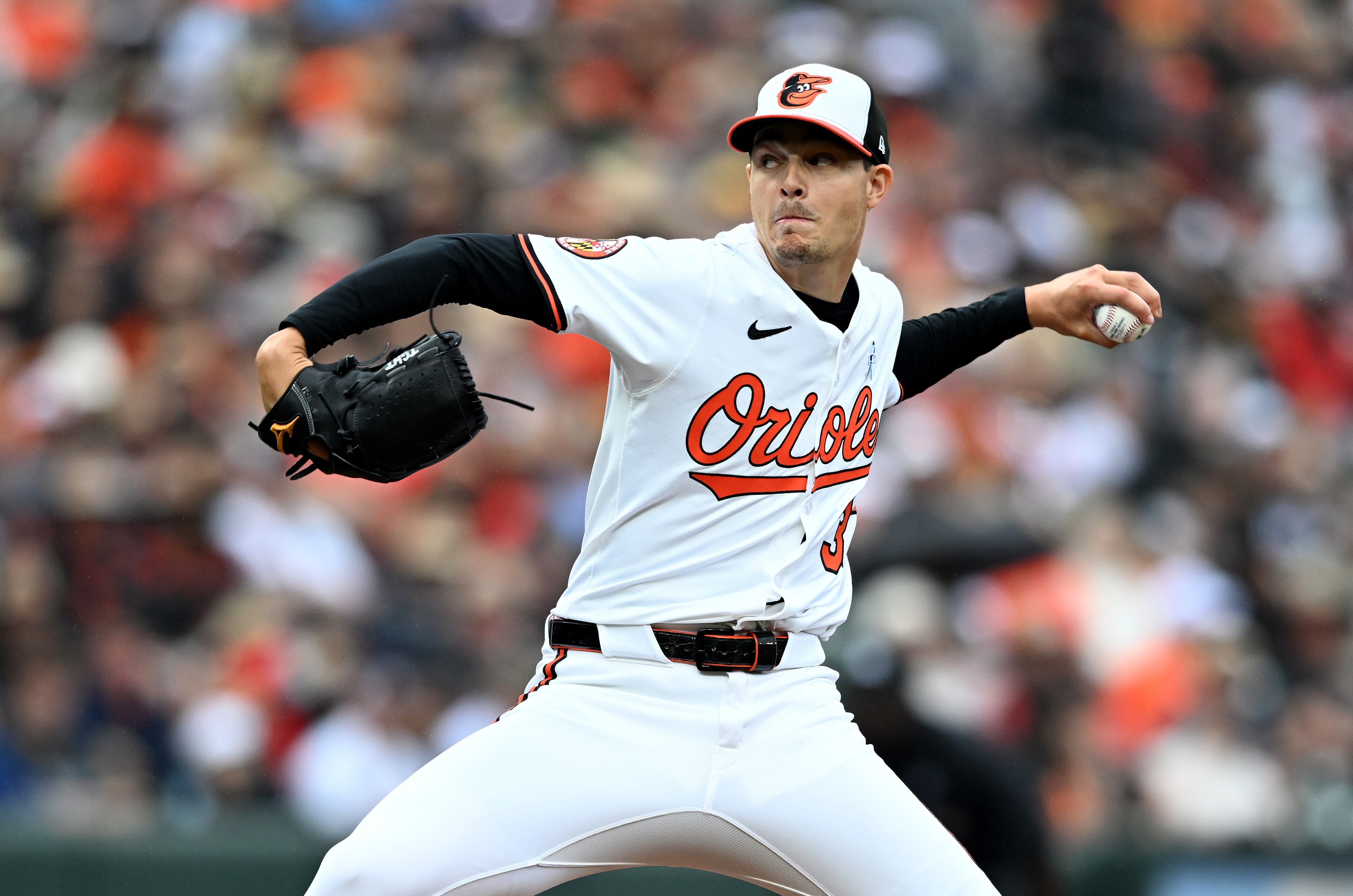 Cade Povich pitches in the third inning against the Los Angeles Angels on June 15.
