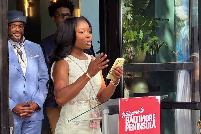 WEDNESDAY, OCTOBER 14, 2026 - Baltimore Peninsula welcomed its newest tenant at a ribbon cutting Wednesday, though the splash Jamaican Chinese fusion restaurant won't open to the public until later this month. Di’Andra Tucker speaks at the opening.