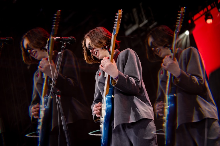 Lindsey Jordan of Snail Mail performs onstage at the 2023 Coachella Valley Music and Arts Festival on April 15, 2023 in Indio, California.