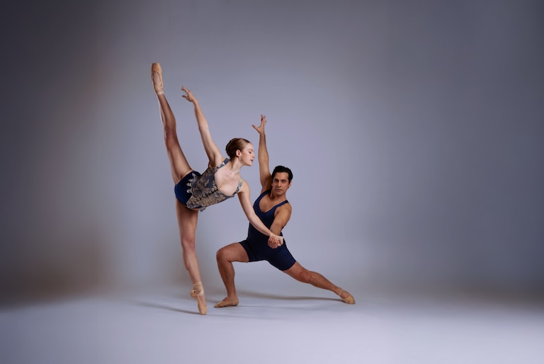 Amanda Cobb and Diego Sosa of the Ballet Theatre of Maryland perform in "Momentum: A Mixed Bill," a showcase of new works by emerging and established choreographers. The production runs Feb. 13 and 14, 2026 at Maryland Hall for the Creative Arts.