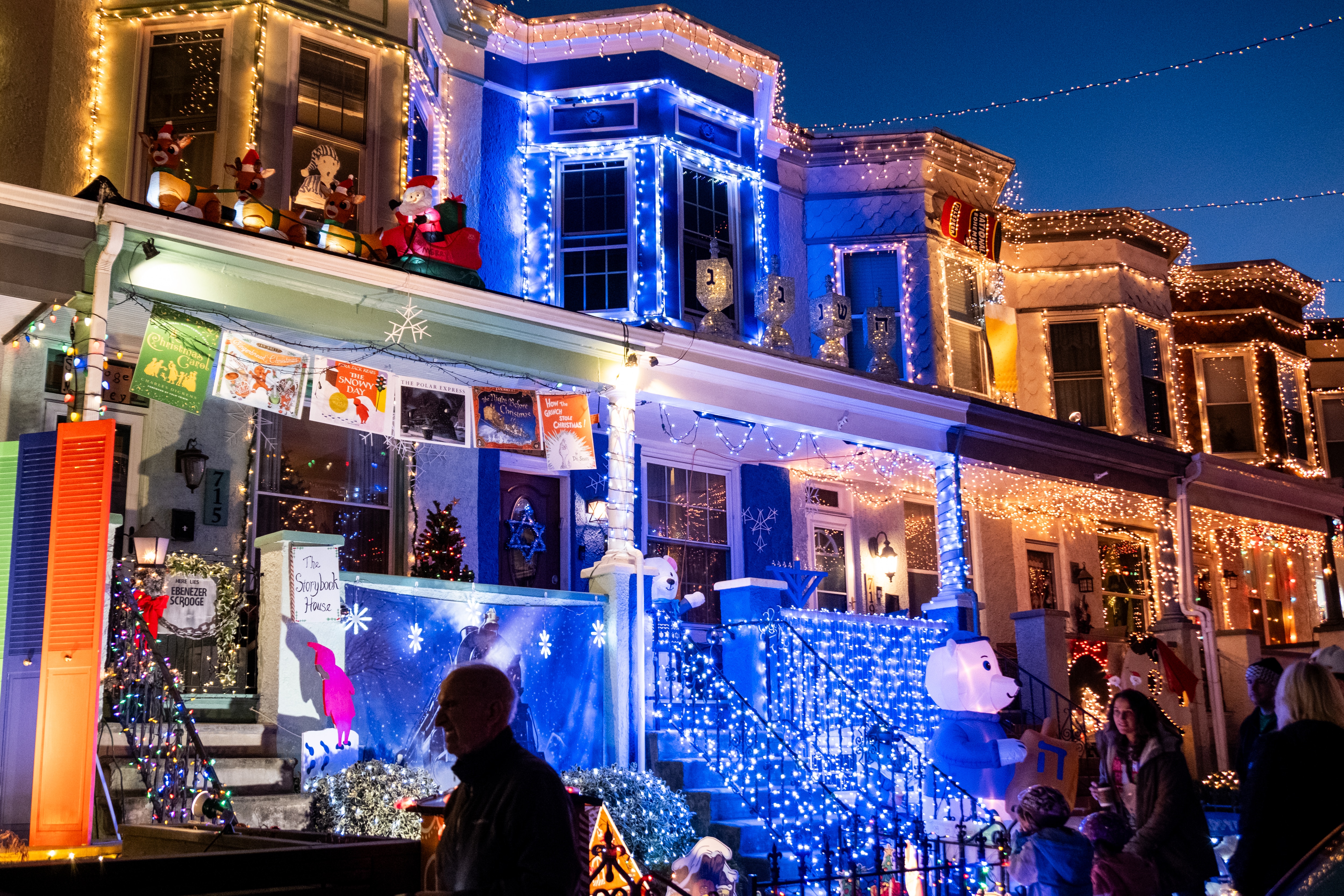 Homes are decorated in holiday lights at Hampden's Miracle on 34th Street annual display on Sunday, December 8, 2024.