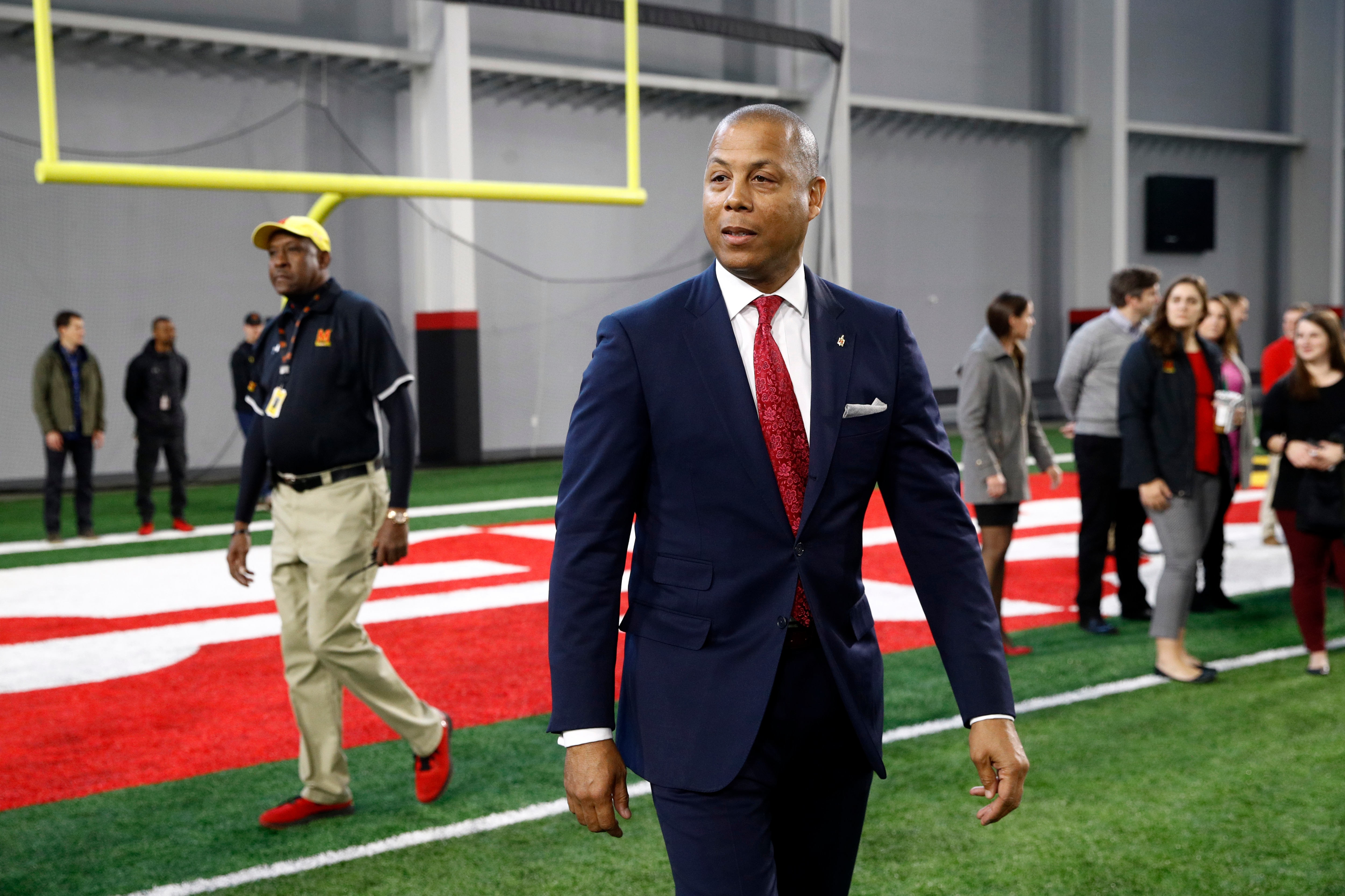 Maryland athletic director Damon Evans arrives at a news conference in December 2018.