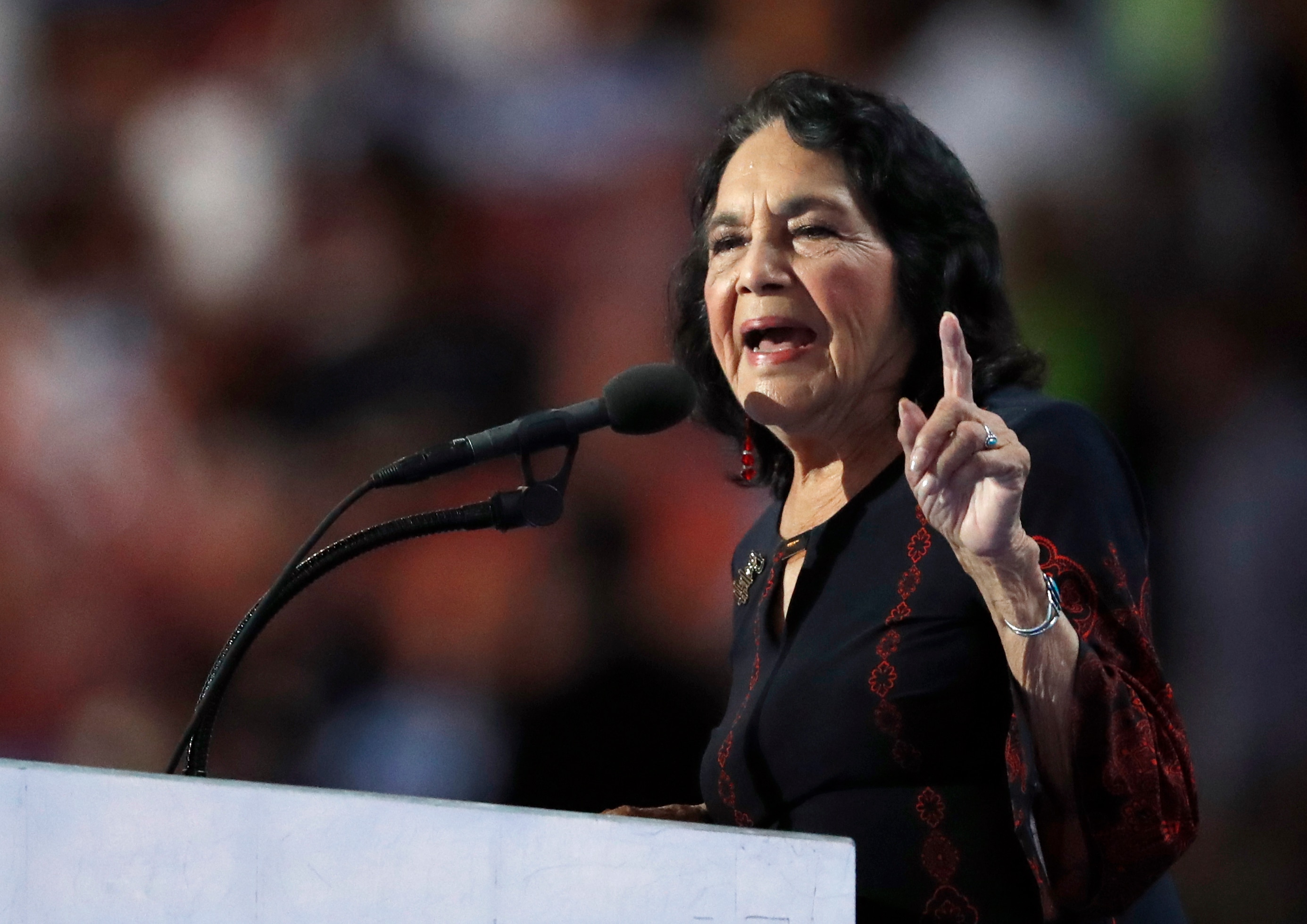 Civil rights leader Dolores Huerta speaks during the final day of the Democratic National Convention in Philadelphia, July 28, 2016.