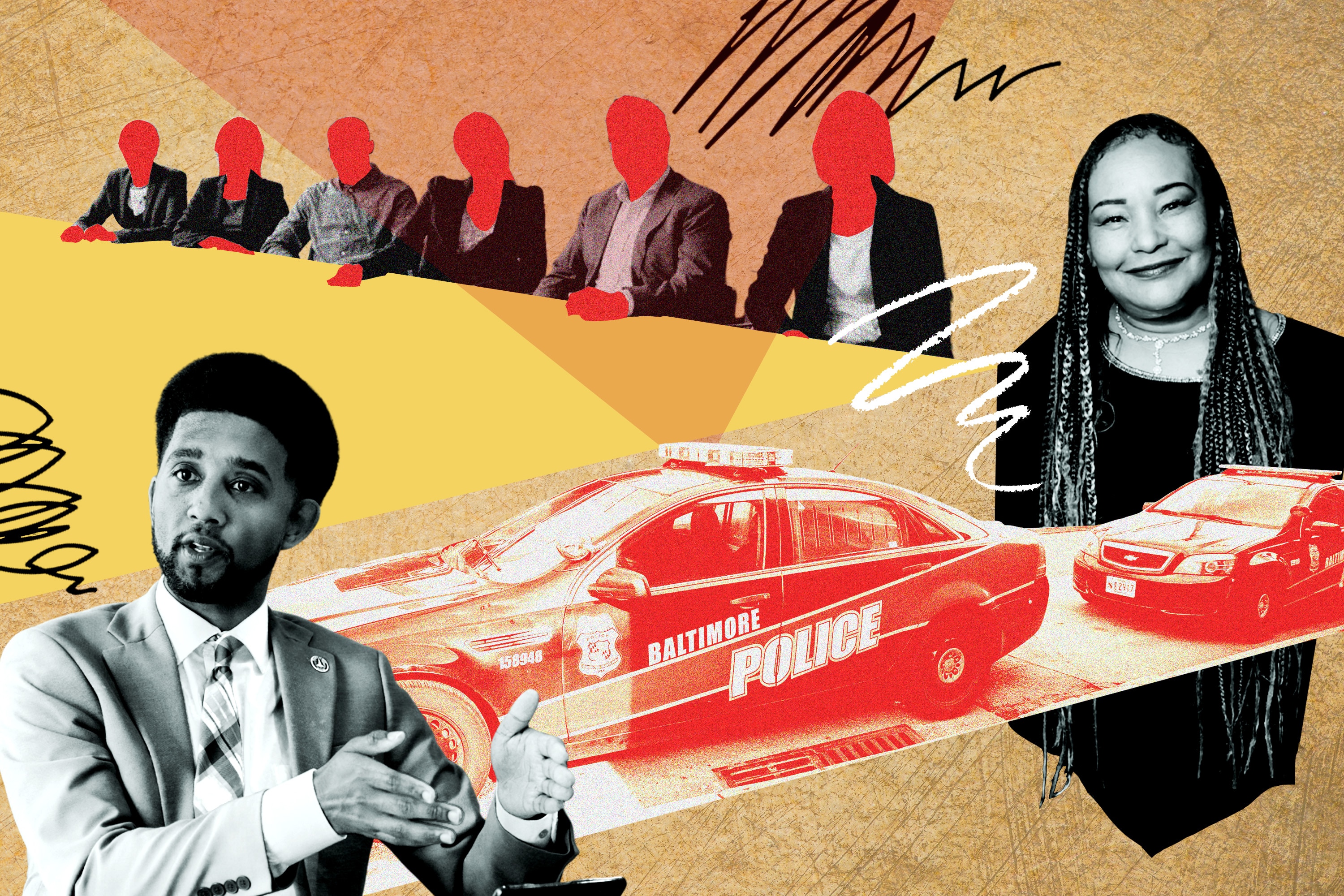 People around table with Mayor Brandon Scott and Senator Jill Carter