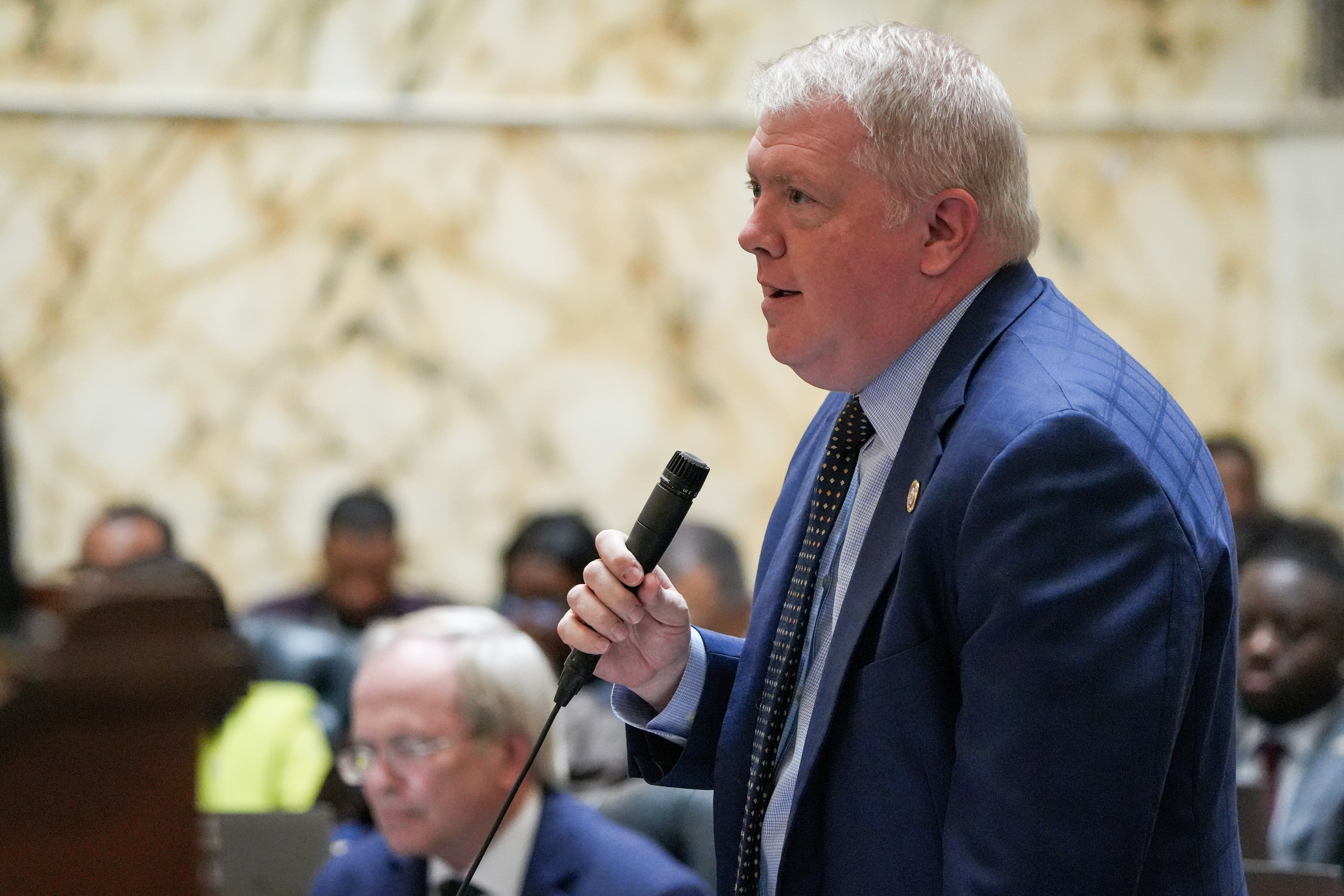 House Minority Leader Del. Jason Buckel speaks during floor debate in the House Chamber in the Maryland State House on March 15, 2024.