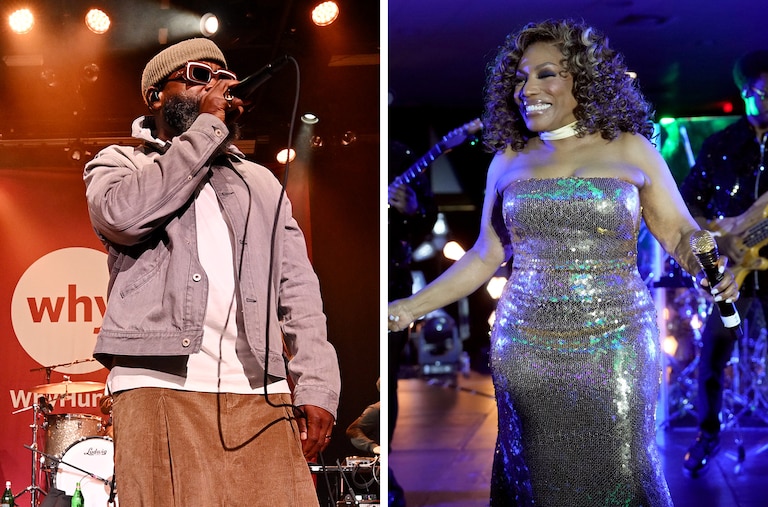 At left, the Roots perform onstage during WhyHunger's Amplified: Annual Hungerthon Kickoff Concert in New York City on October 15, 2024. At right, Stephanie Mills performs at the VVIP Superlounge Experience during Day 3 of the 2025 ESSENCE Festival of Culture in New Orleans, La., on July 06, 2025.