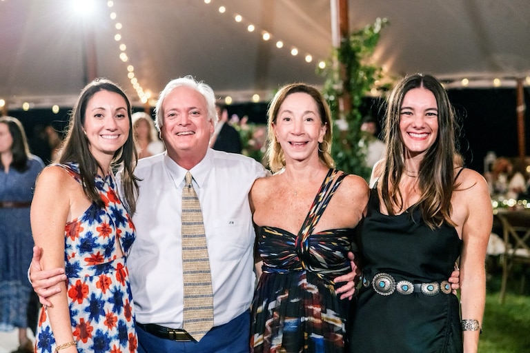 Jeff Wright with his family at a friend's wedding in Baltimore in 2023. From left, Jeff's daughter Katharine, Jeff, his wife Denise and daughter Alix.