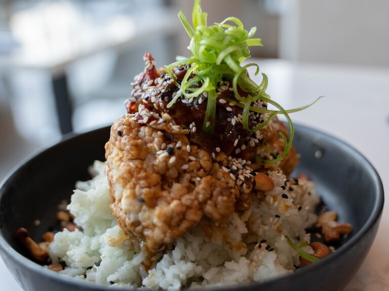 Cauliflower, with tofu, roasted cashews, bamboo rice roast at Liora Restaurant