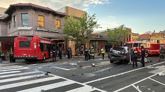 SATURDAY, APRIL 4, 2026 - A crash at 7th and Q Streets in NW DC where a bus was struck by a vehicle, causing it to crash into a building. Three people sustained minor injuries.
