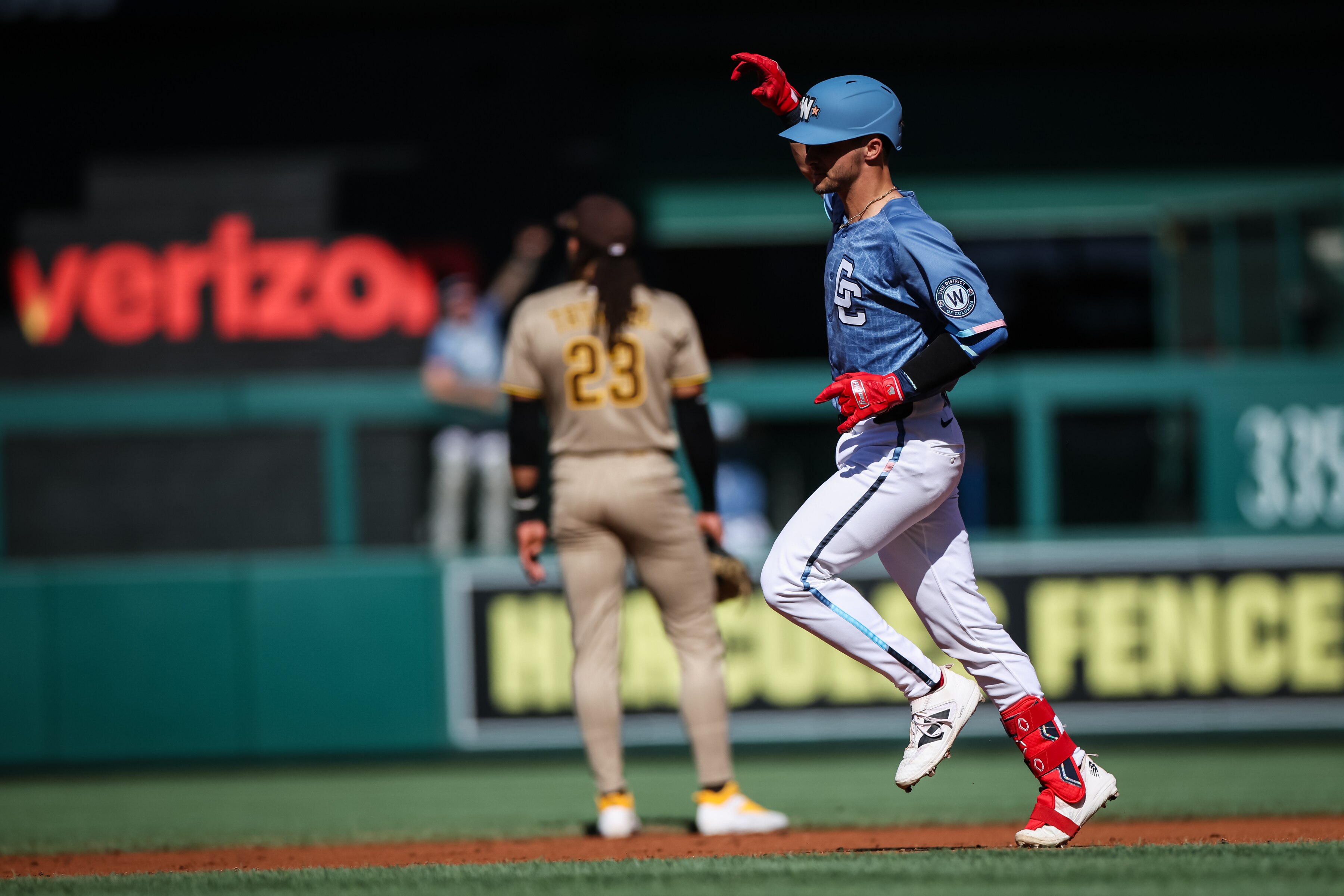 Nationals catcher Drew Millas circles the bases on a third-inning home run Saturday in a 9-4 win over the Padres.
