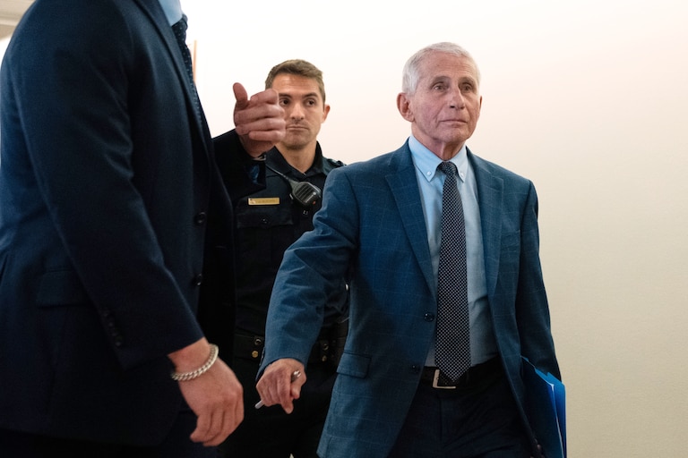 Dr. Anthony Fauci departs after appearing before the Senate Homeland Security and Governmental Affairs Committee hearing at the Capitol, Wednesday, July 29, 2026, in Washington.